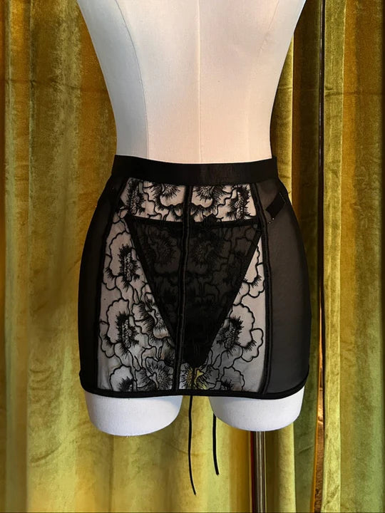 Kilo Brava Embroidery Skirt & G-String in Black