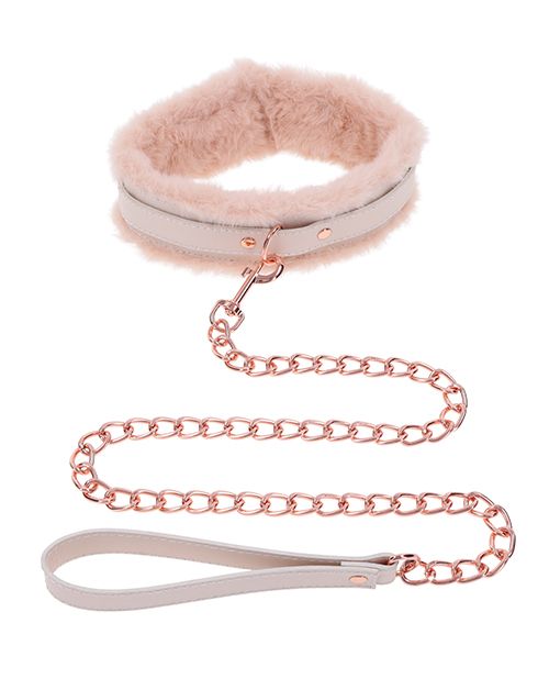Inner Flirt Fur Collar & Leash Set in Peachy Cream Pink
