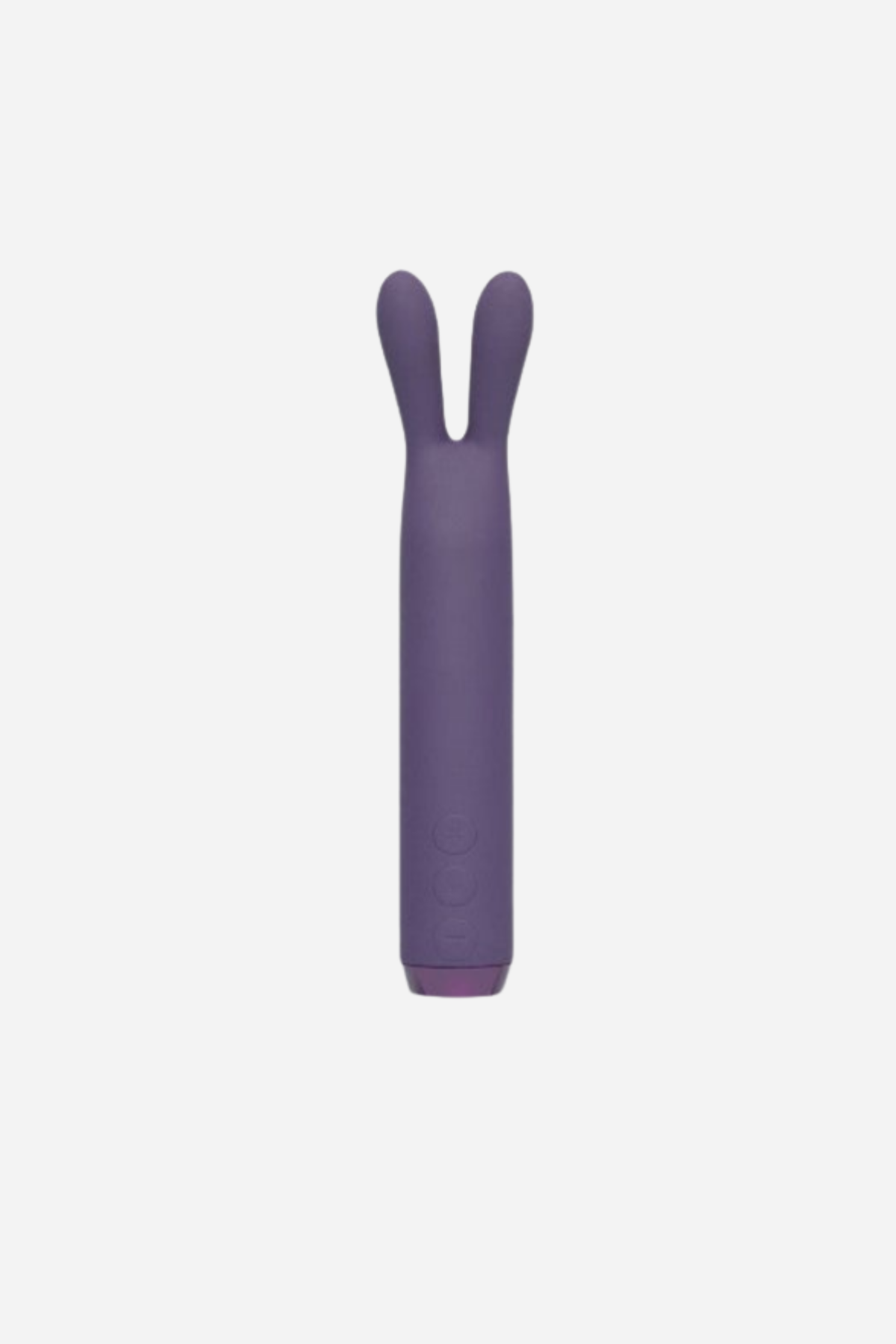 Je Joue Rabbit Bullet Vibrator in purple, standing upright to show the slim cylindrical body and two soft, flexible bunny ear tips