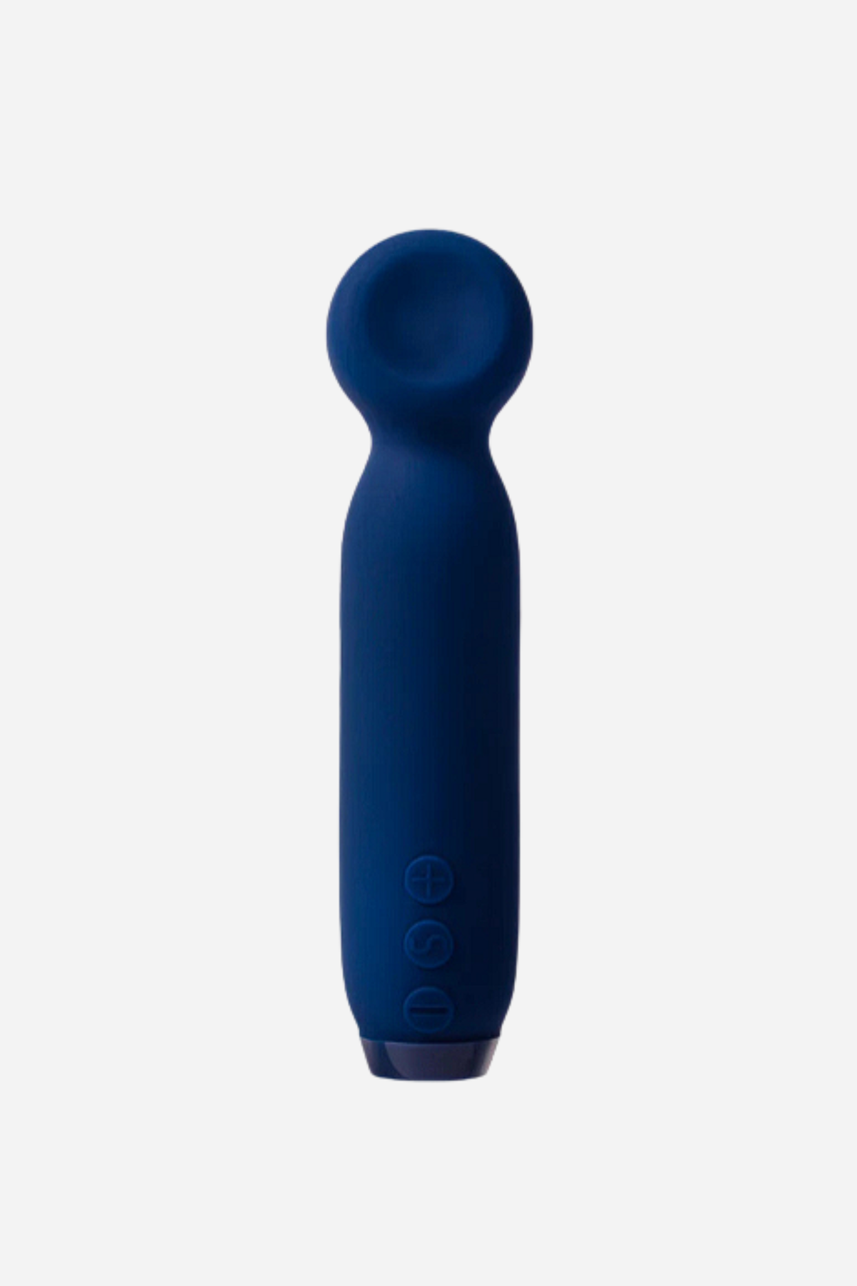 Je Joue Vita Lipped Bullet in cobalt blue, standing upright to show the cupped lipped head, slim silicone body and control buttons