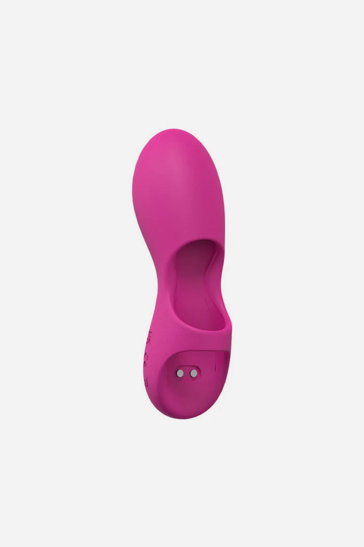 Pinkberry Joy wearable finger vibe, a soft silicone vibrator that slips over your fingertip with control buttons on the base, on grey