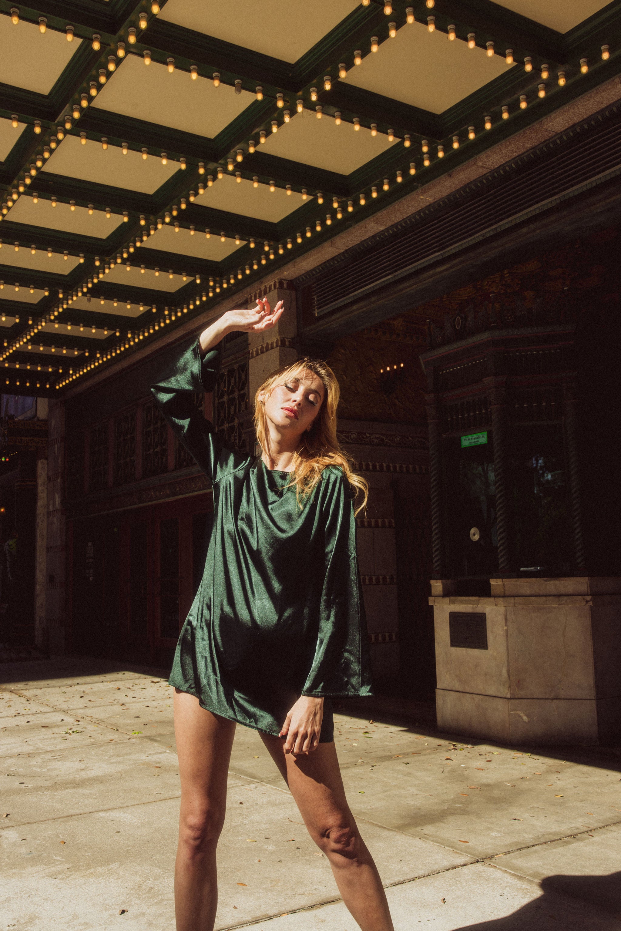 Kilo Brava Satin Cowl Back Mini Dress in Forest Green