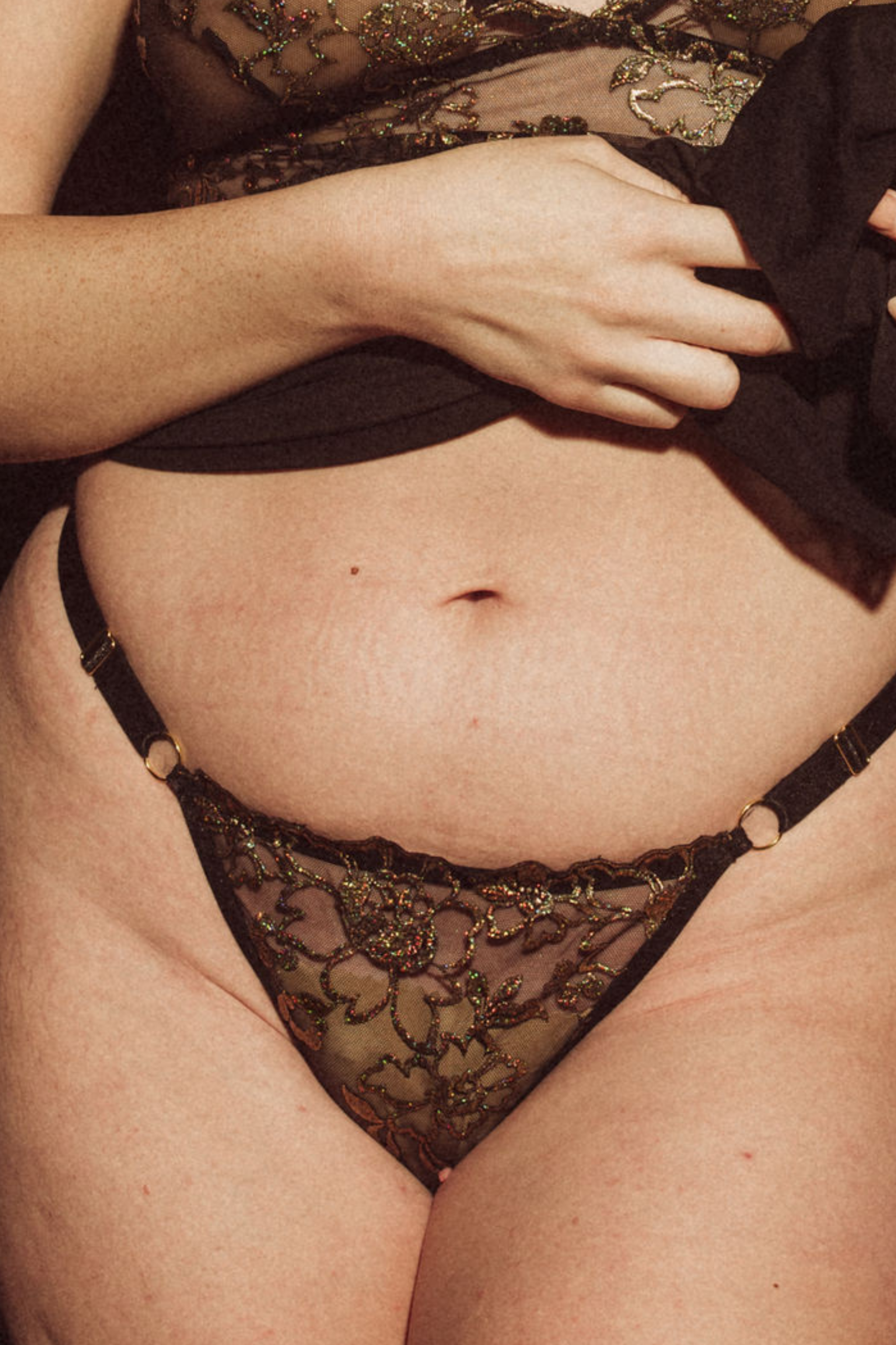 Kilo Brava Embroidery G-String in Black & Gold