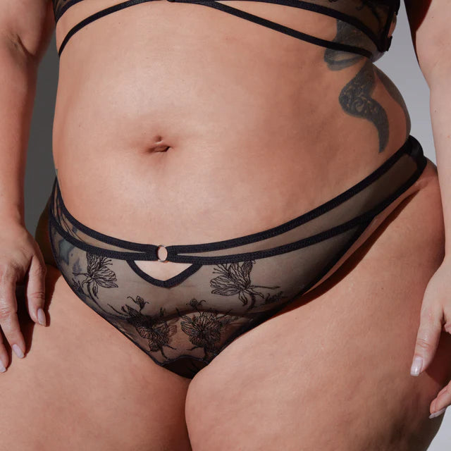 Lilith's Secrets Embroidered Thong in Black