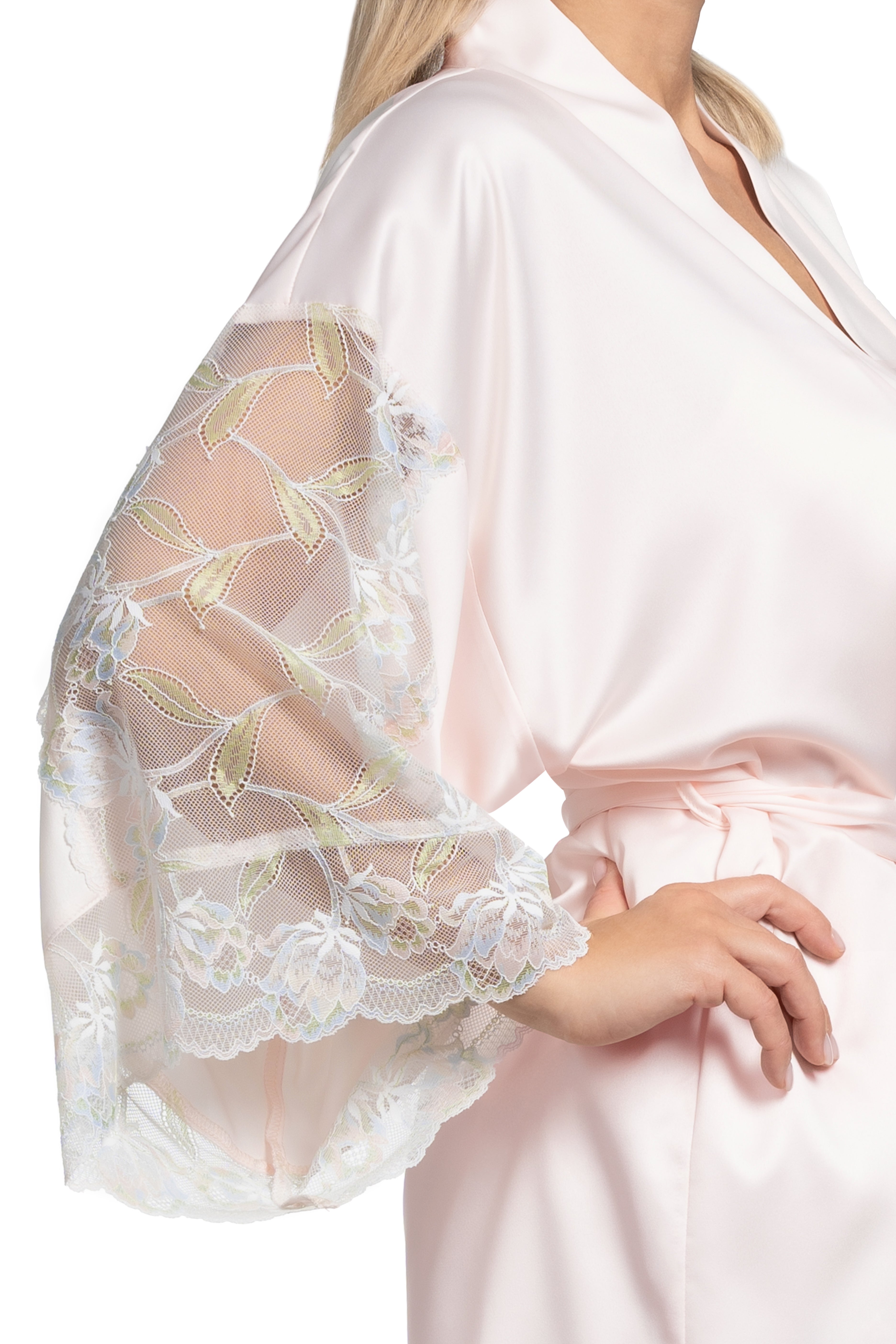 Lyrics of Love Satin & Multicolor Lace Robe in Cream