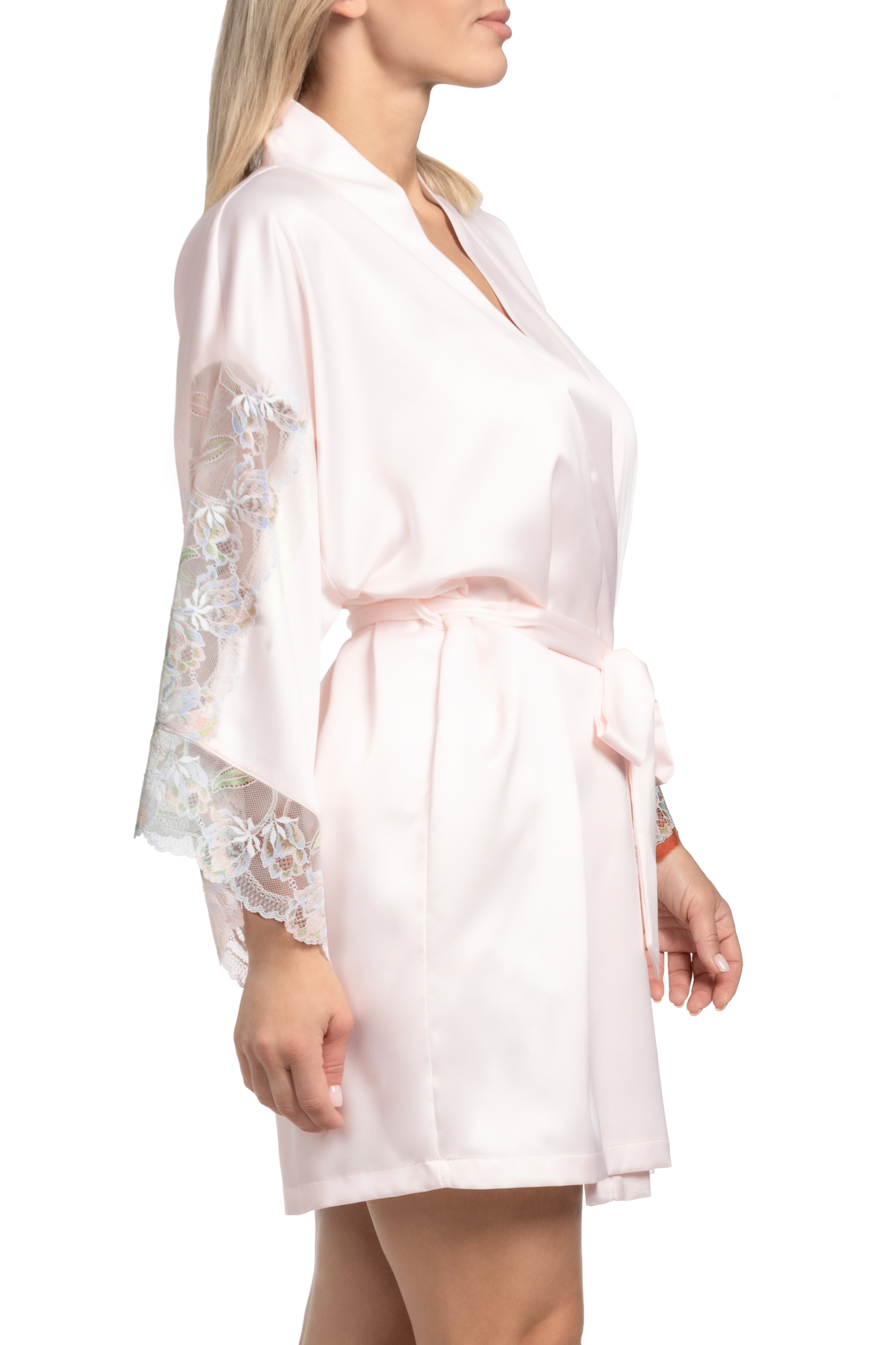 Lyrics of Love Satin & Multicolor Lace Robe in Cream