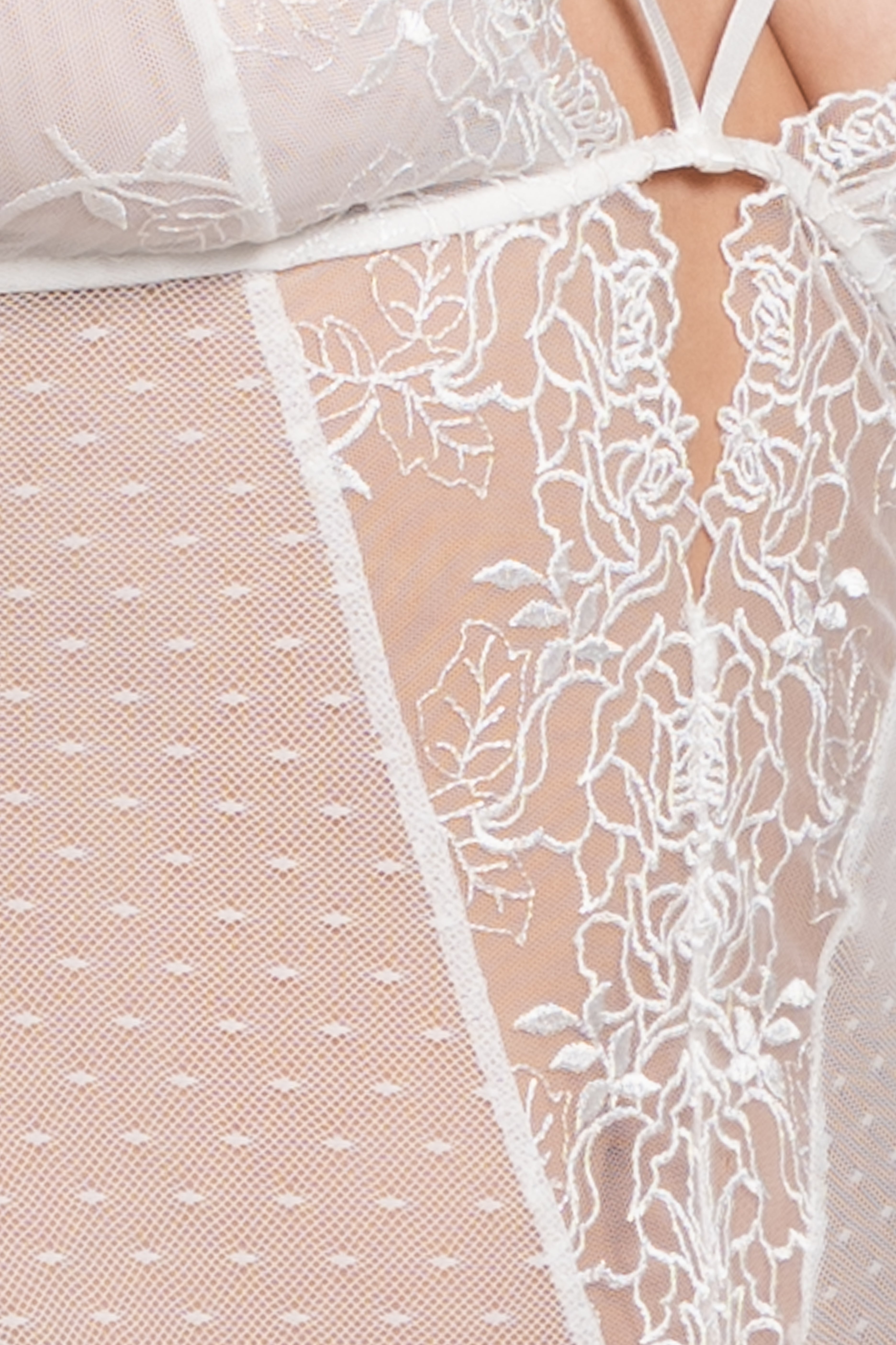Miss the Most Embroidery & Lace Teddy in Ivory