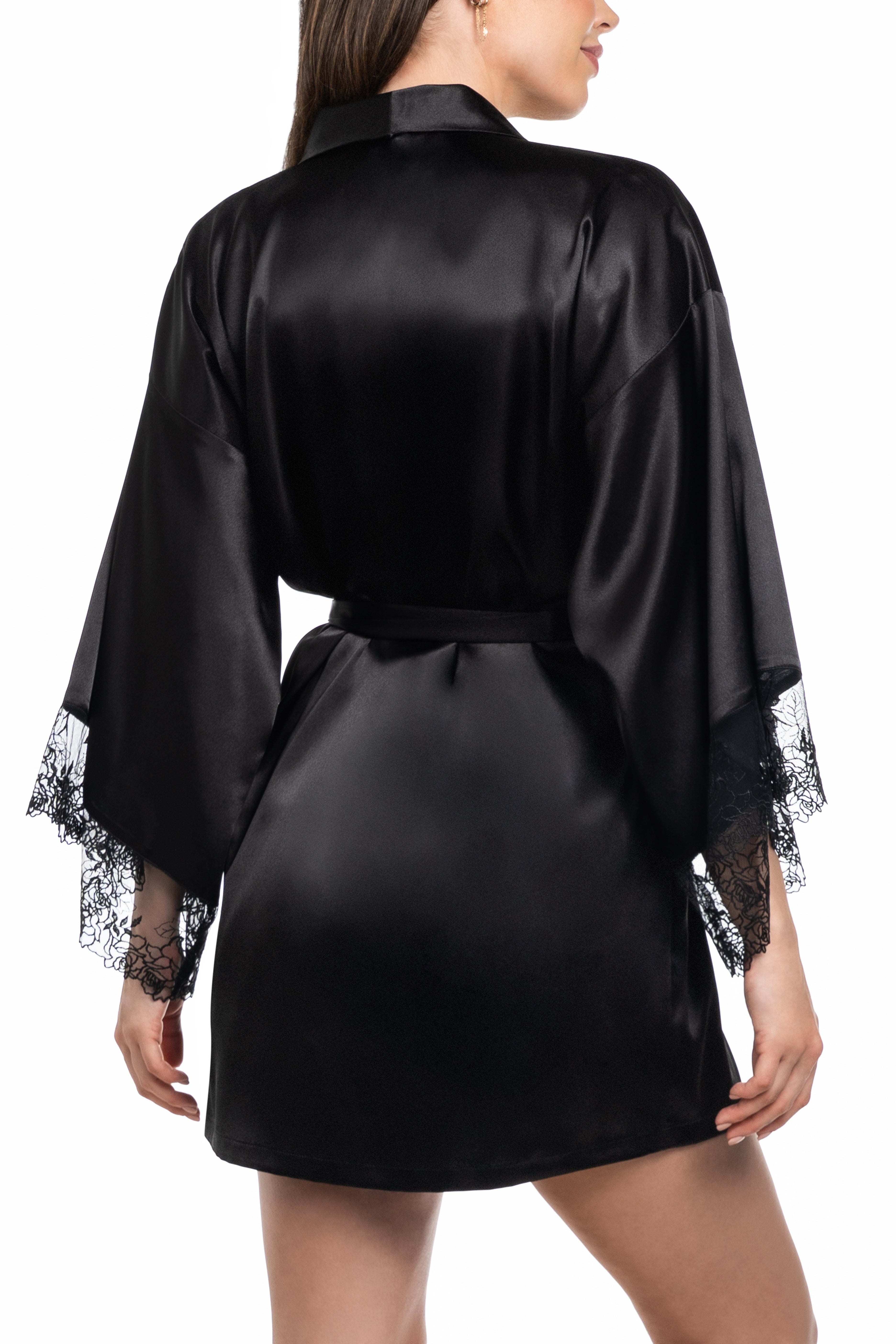Miss the Most Embroidery & Satin Robe in Black
