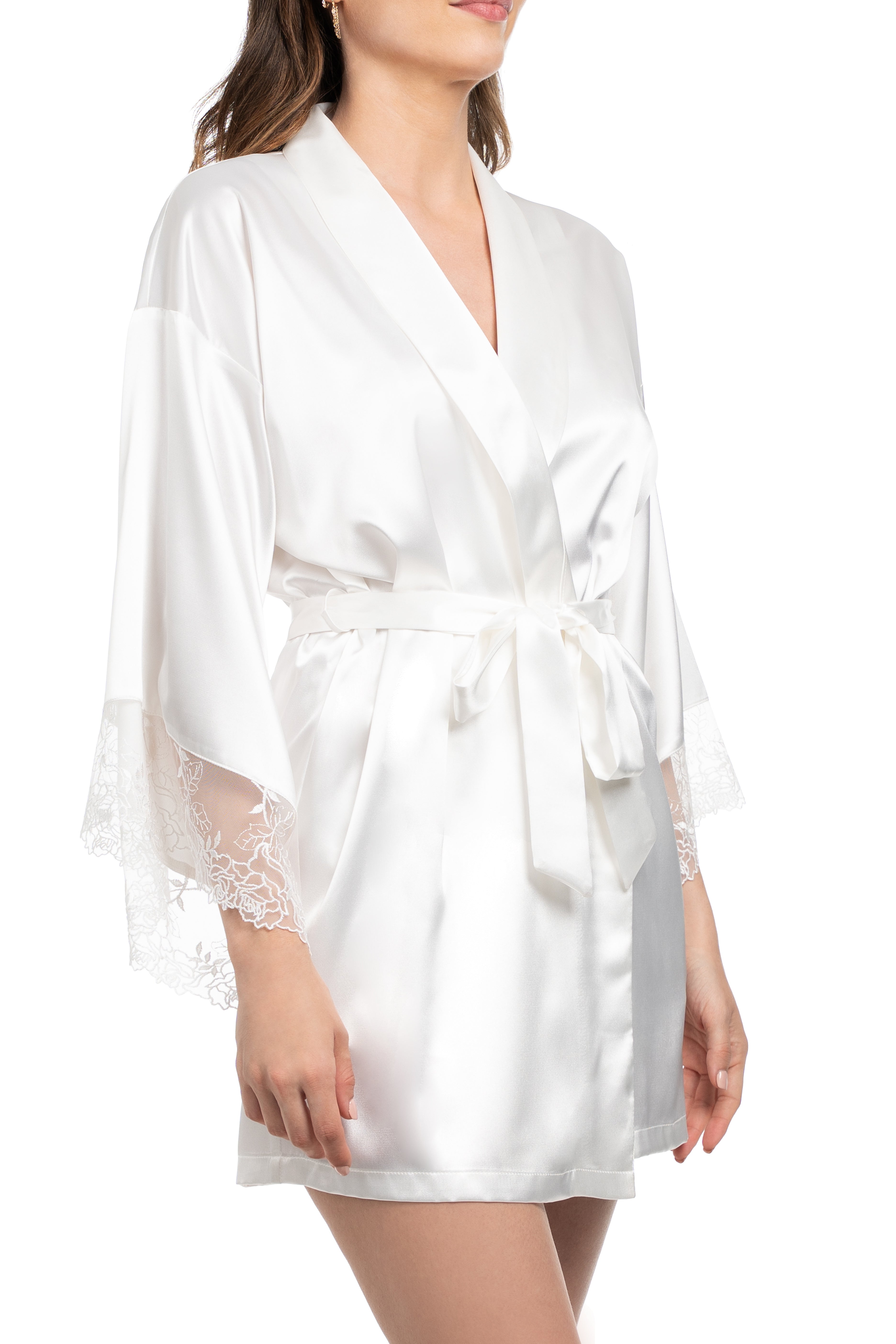 Miss the Most Embroidery & Satin Robe in Ivory