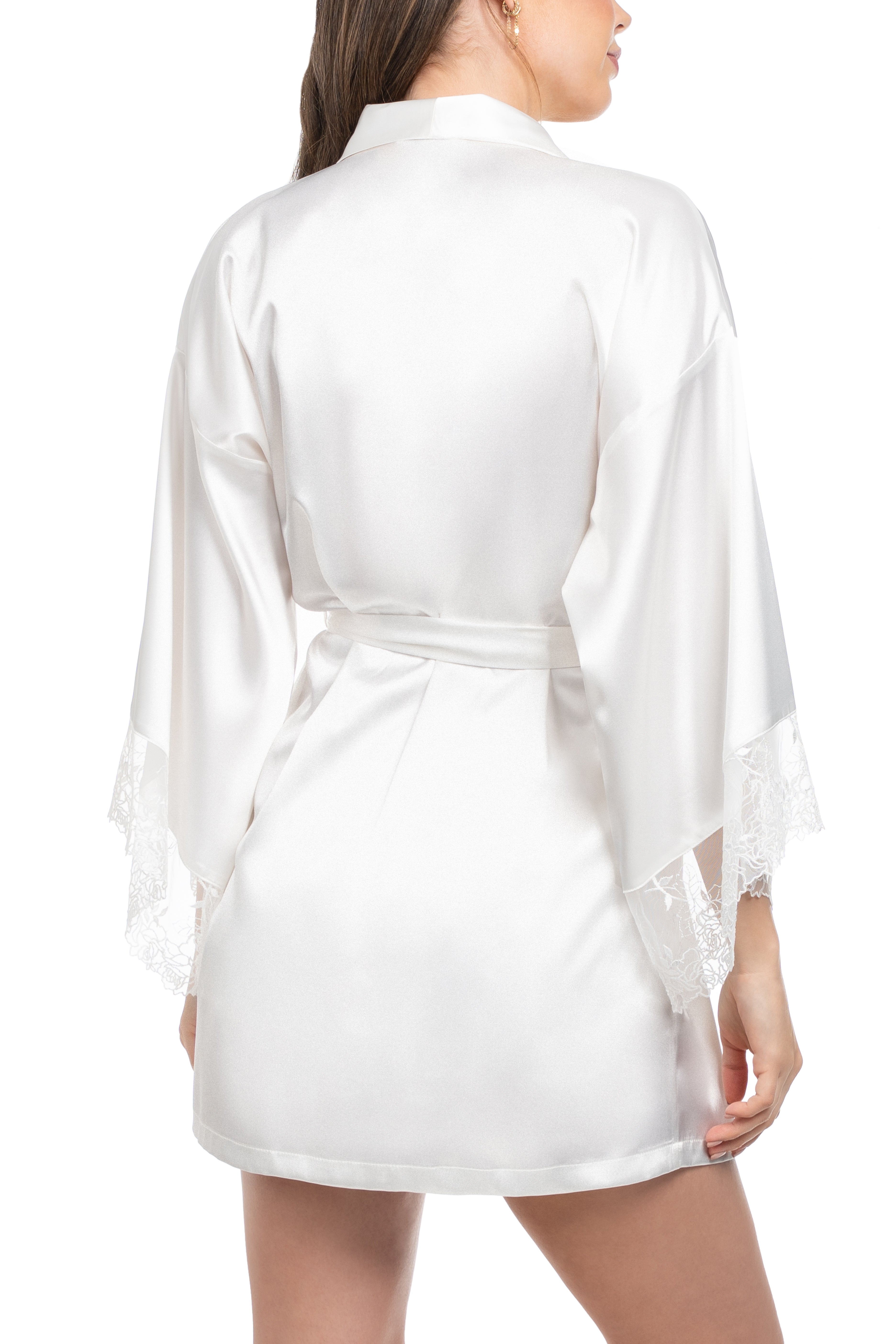 Miss the Most Embroidery & Satin Robe in Ivory