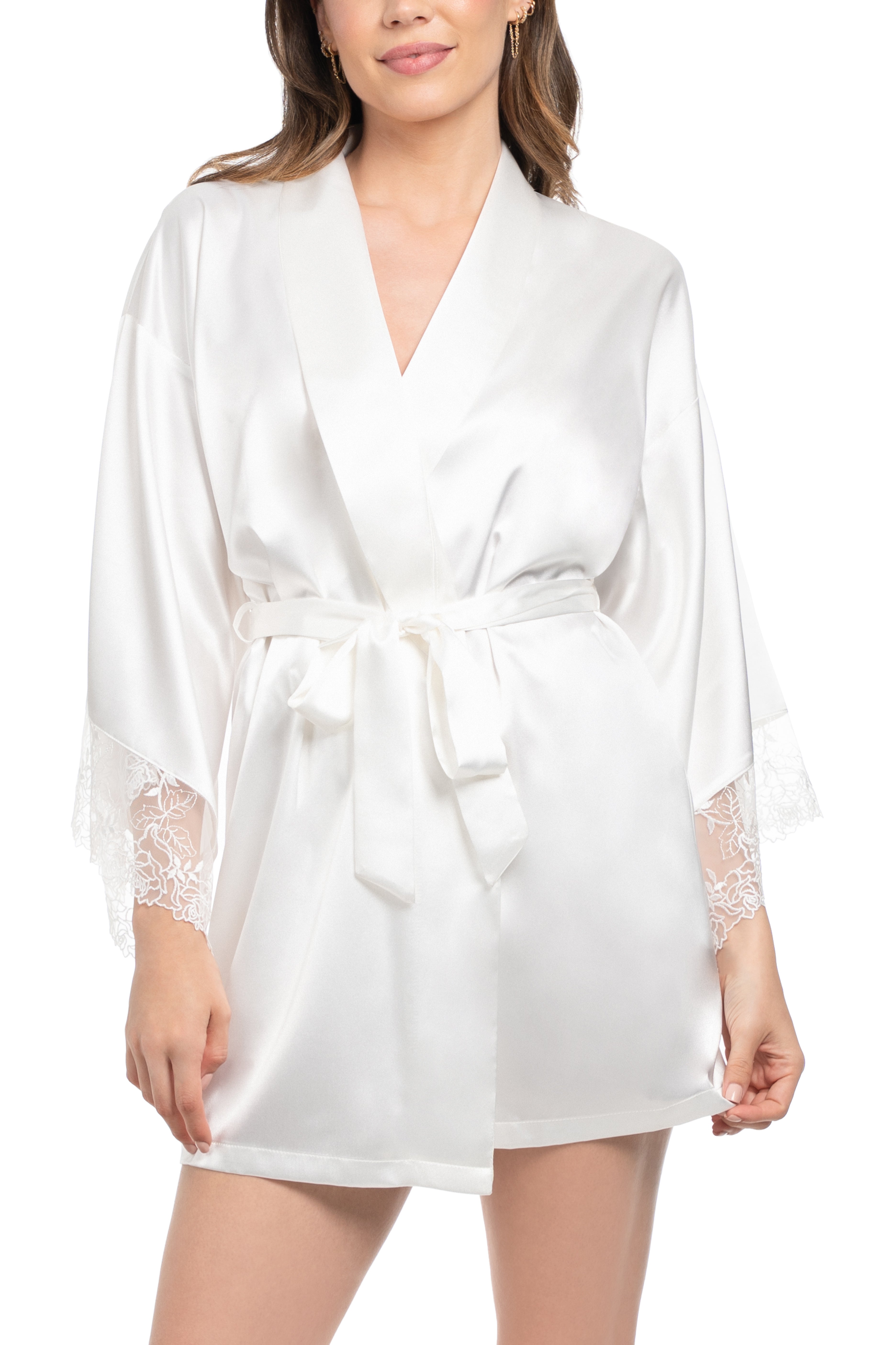 Miss the Most Embroidery & Satin Robe in Ivory