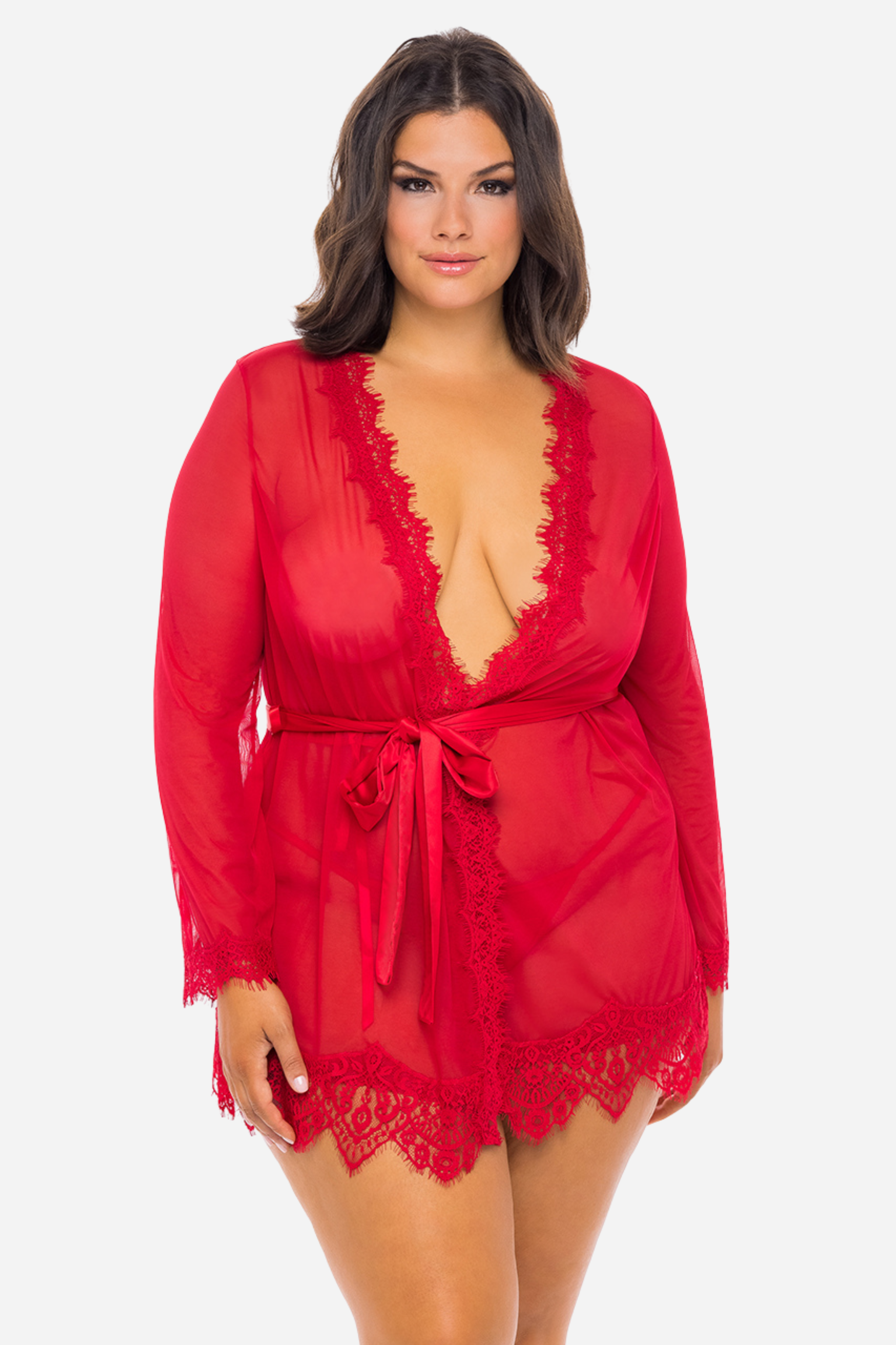Our Next Chapter Mesh & Lace Robe in Red Hot