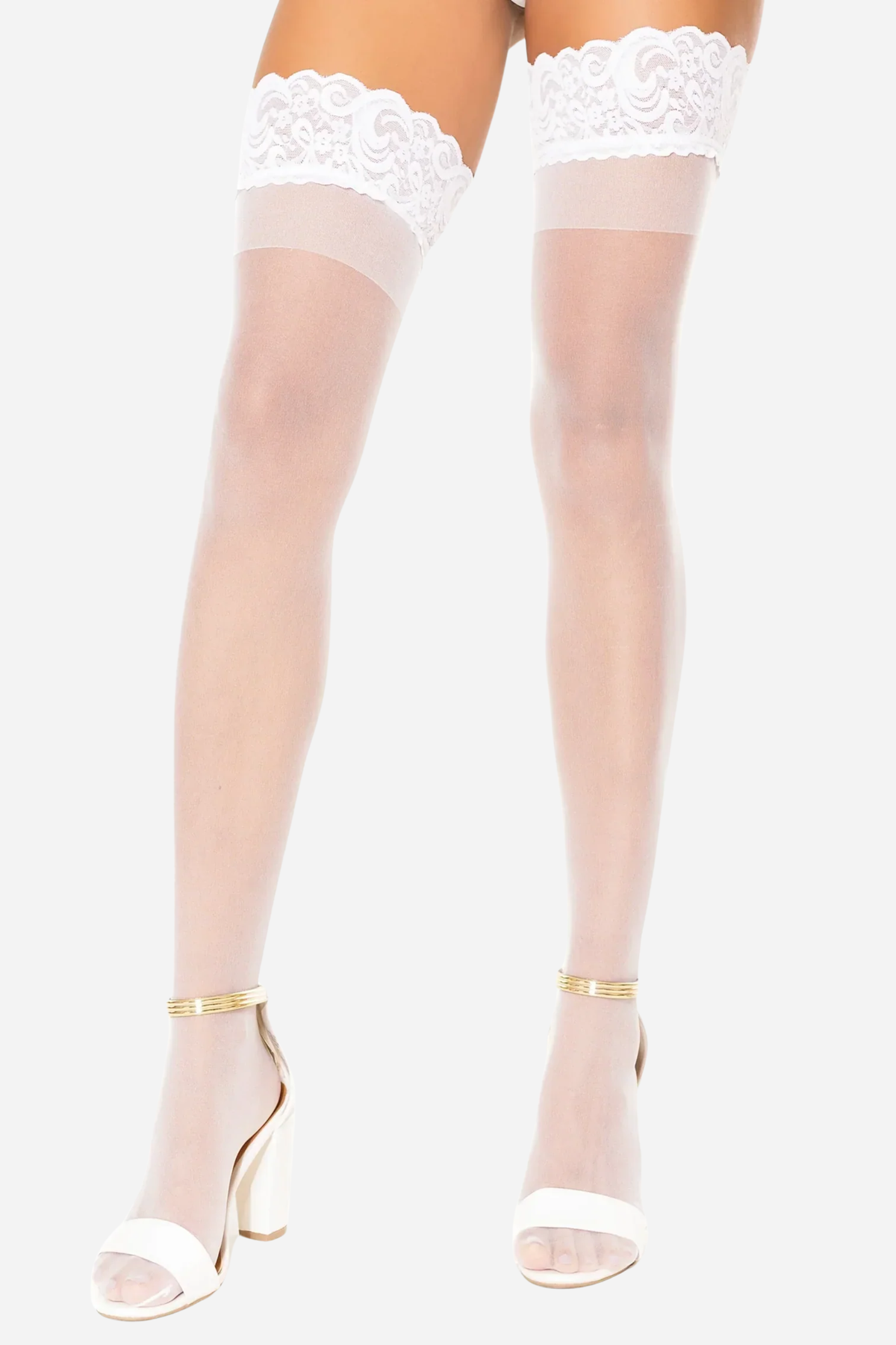 Out Dancing Sheer Lace Top Stay Up Thigh Highs in White