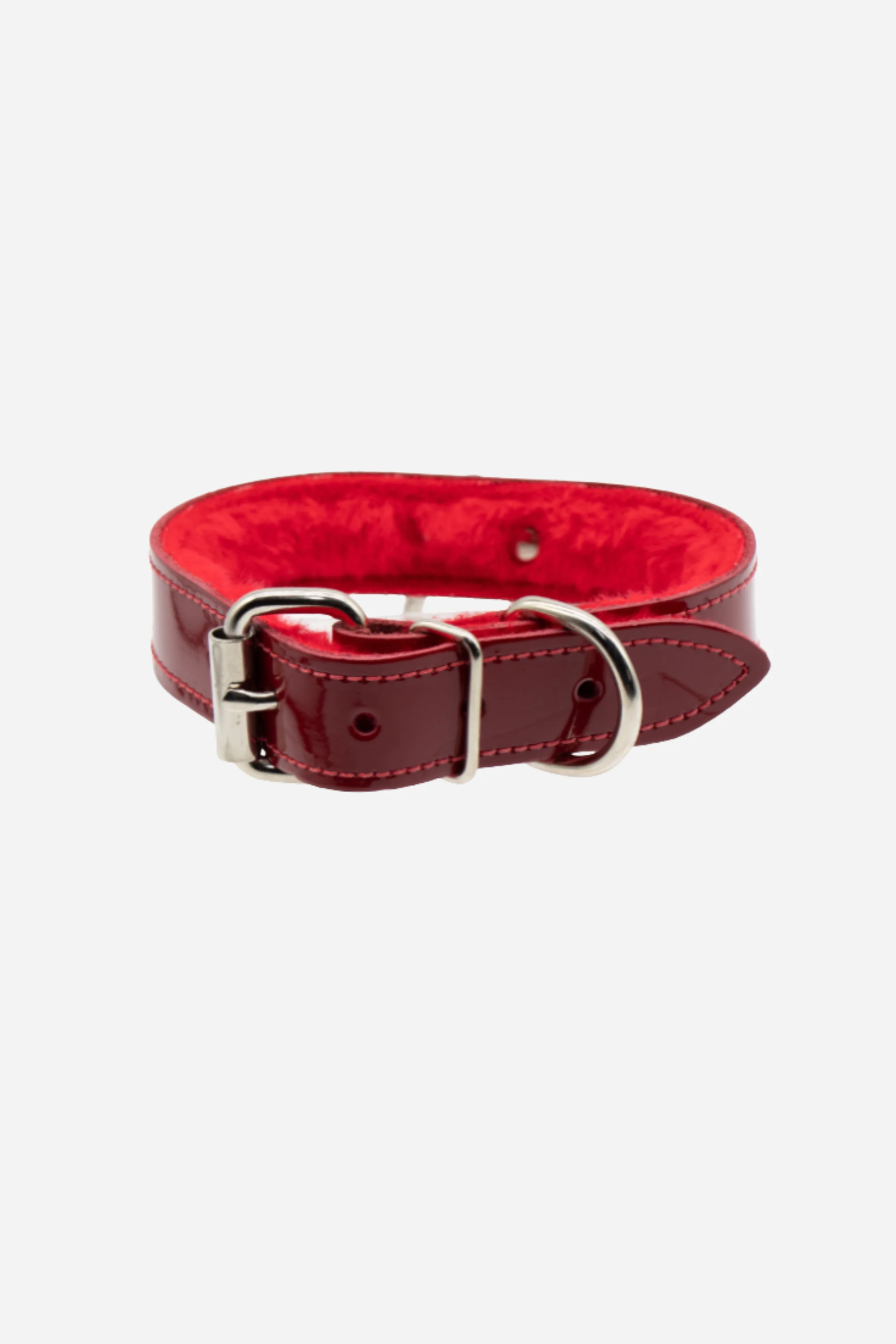 Please May I Fleece Lined Collar in Red Patent Leather