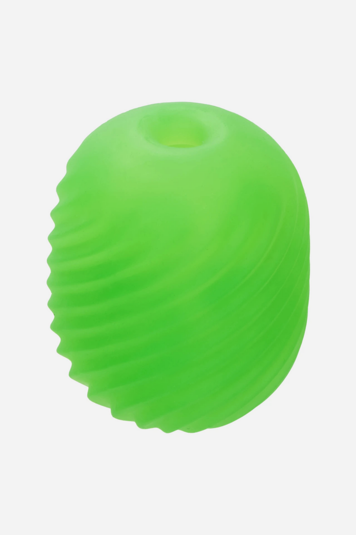 Neon green Pop Sock Textured Stroker standing upright with the opening at the top, showing its soft, stretchy, reversible design