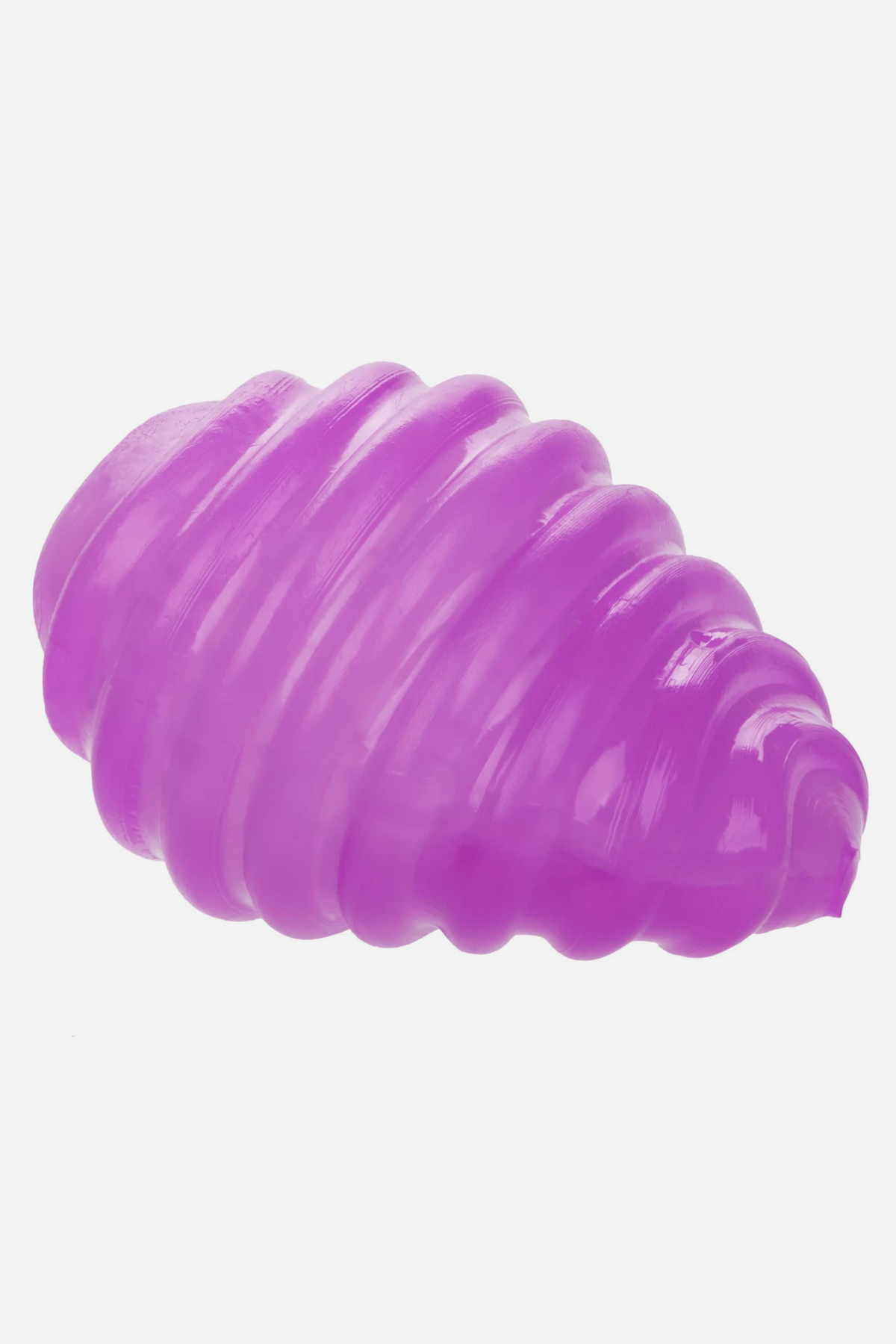 Purple Pop Sock Textured Stroker turned inside out, revealing the ribbed spiral texture you can use on the other side for new sensations