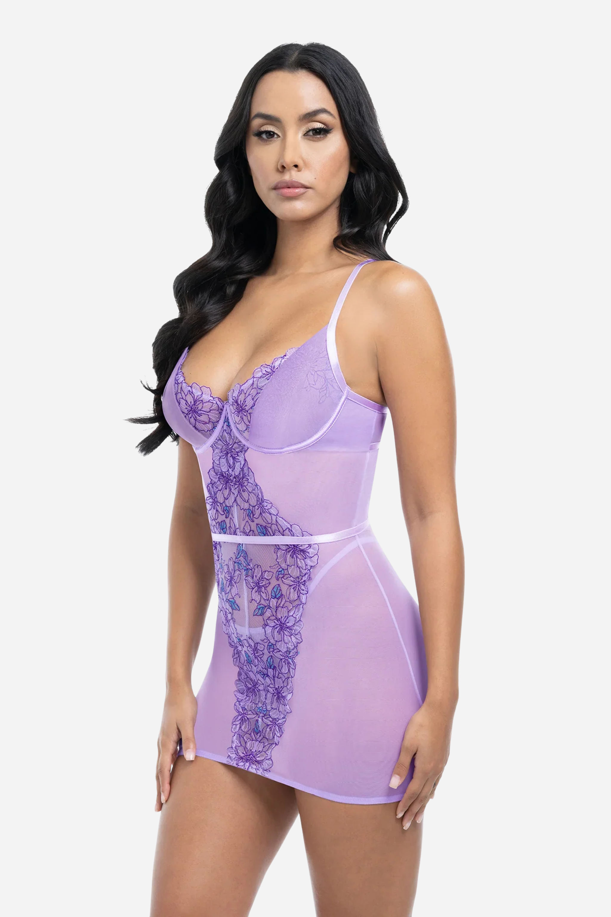 Princess Flowers Embroidered Underwire Chemise
