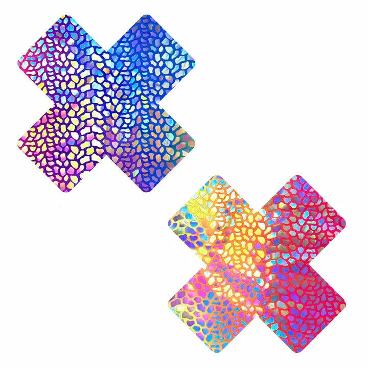 Rainbow Dino Scales UV X Shape Nipple Pasties