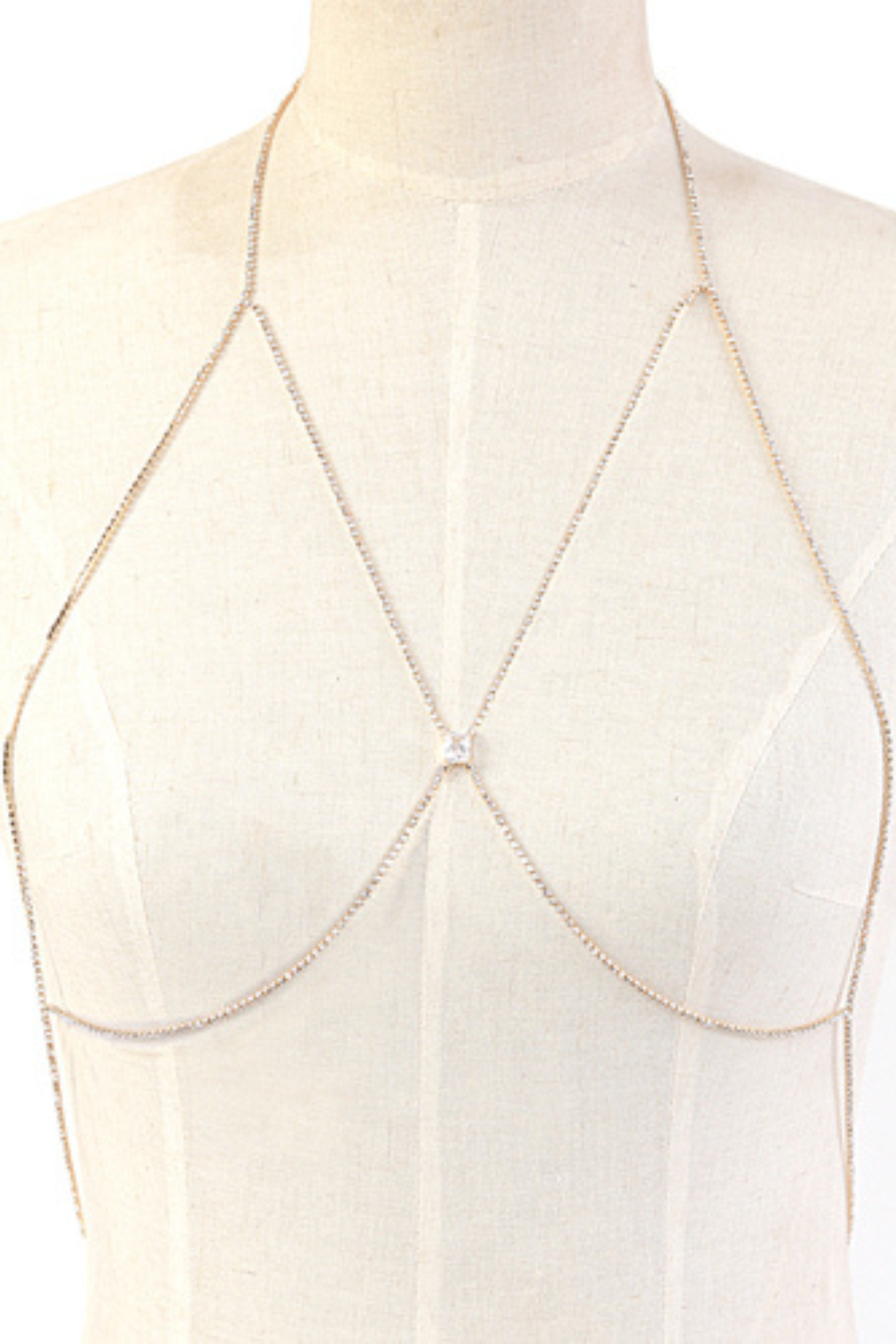 Rhinestone Bra Body Chain in Gold