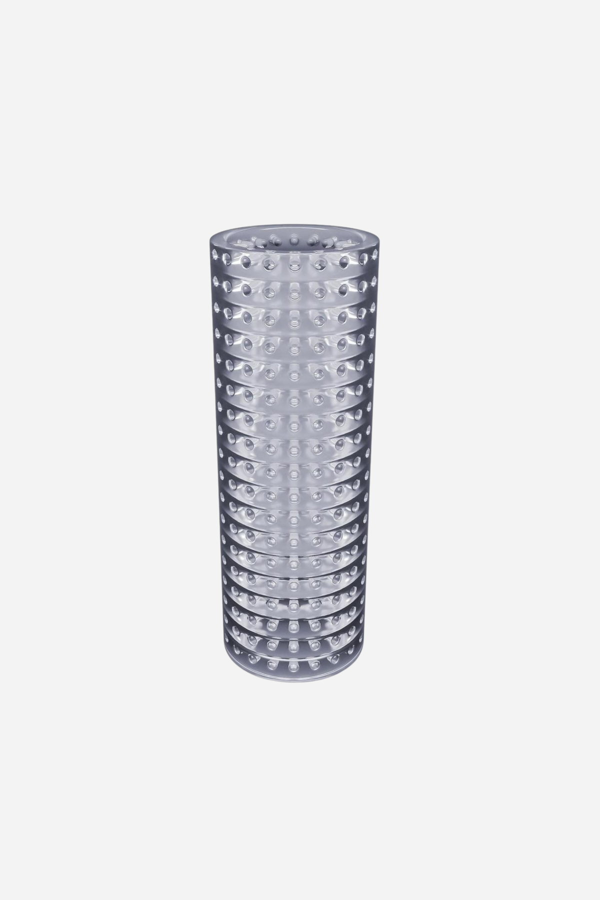 Clear Rise Up Strokez sleeve standing on grey, a tall straight barrel covered in a fine raised diamond lattice along its whole length.