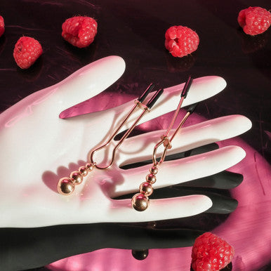 Ball Beaded Tweezer Style Nipple Clamps in Rose Gold