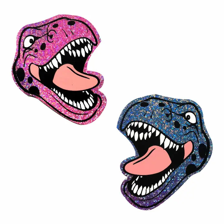 Sexy Trexy Blacklight Dino Nipple Pasties in Pink & Blue