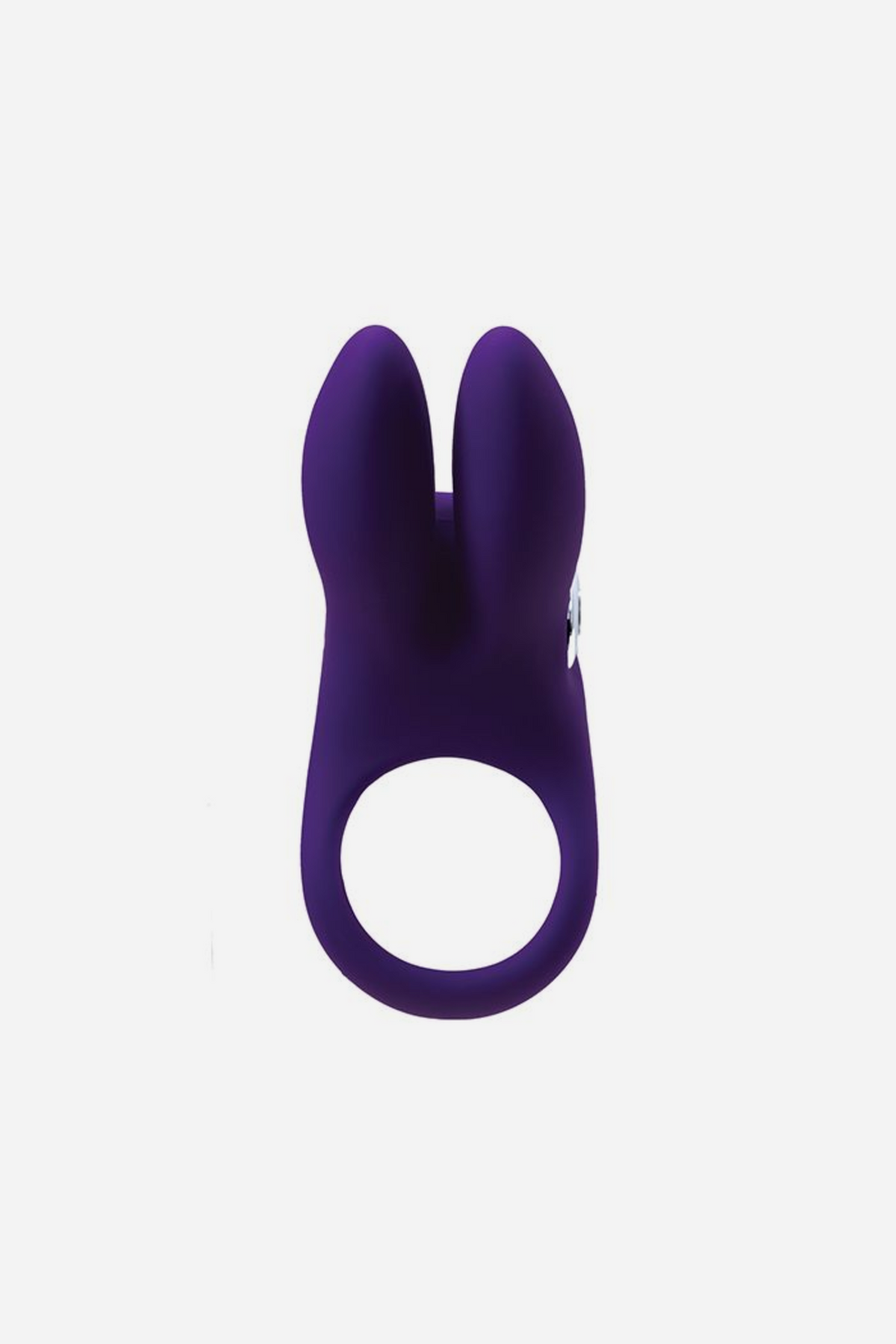 Sexy Bunny rabbit ears vibrating cock ring in Purple from the front, showing the stretchy ring and twin bunny-ear stimulator on light grey