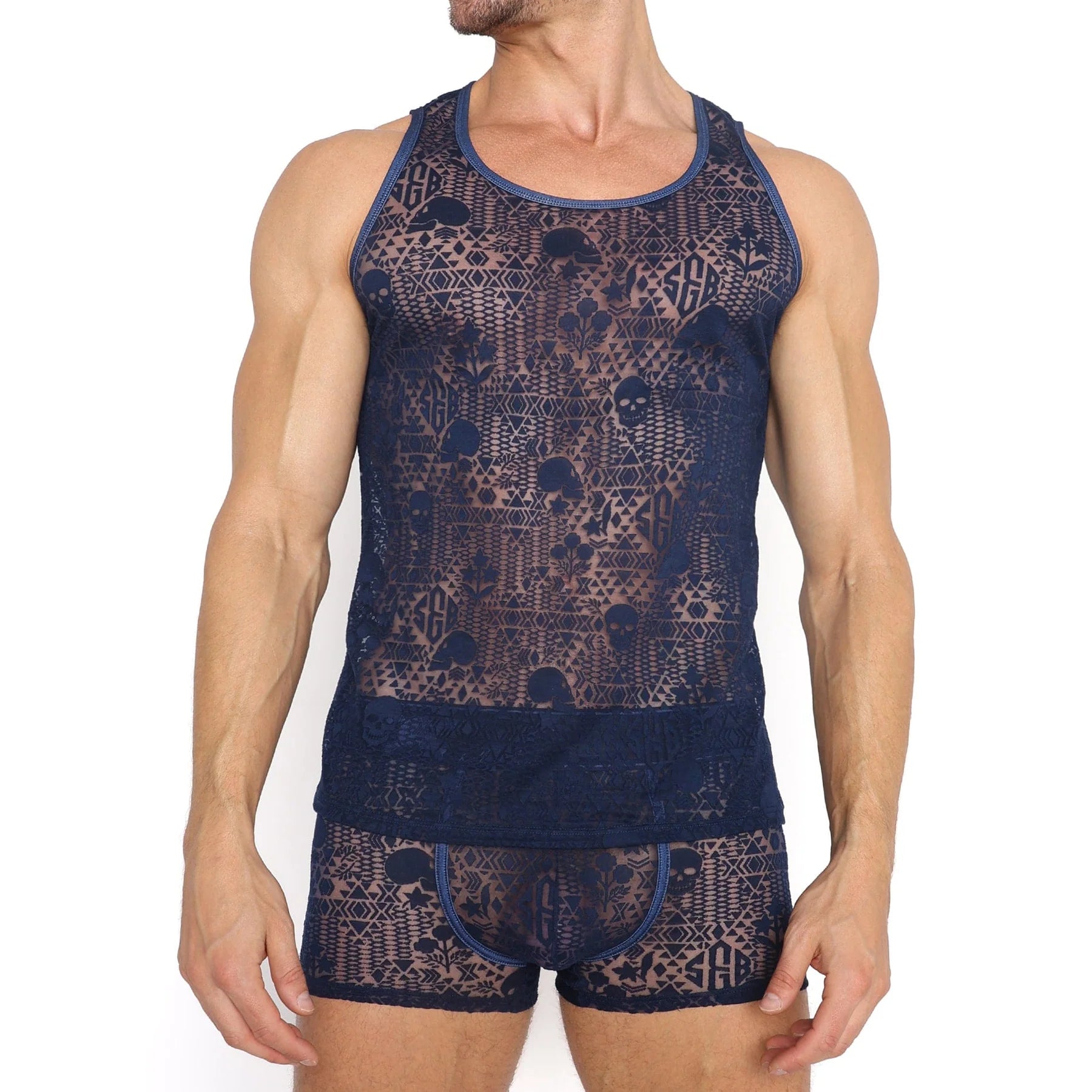 Skull & Bones Burnout Tank in Navy