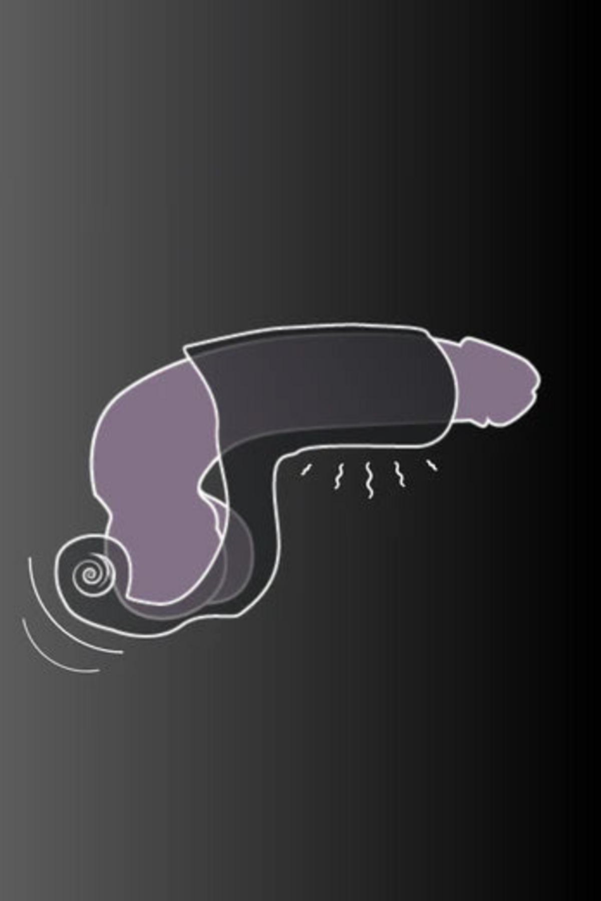 Illustration of the Snail Vibe Evo Slide n Roll motion, rolling the sleeve along the shaft while the snail head vibrates against the tip