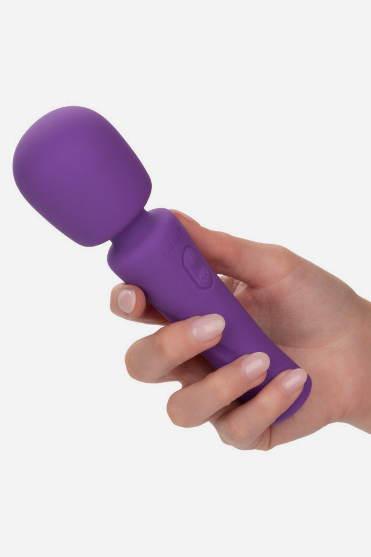 Hand holding the purple Star Gazer Wand Massager, showing its lightweight travel-friendly size and soft, supple silicone head