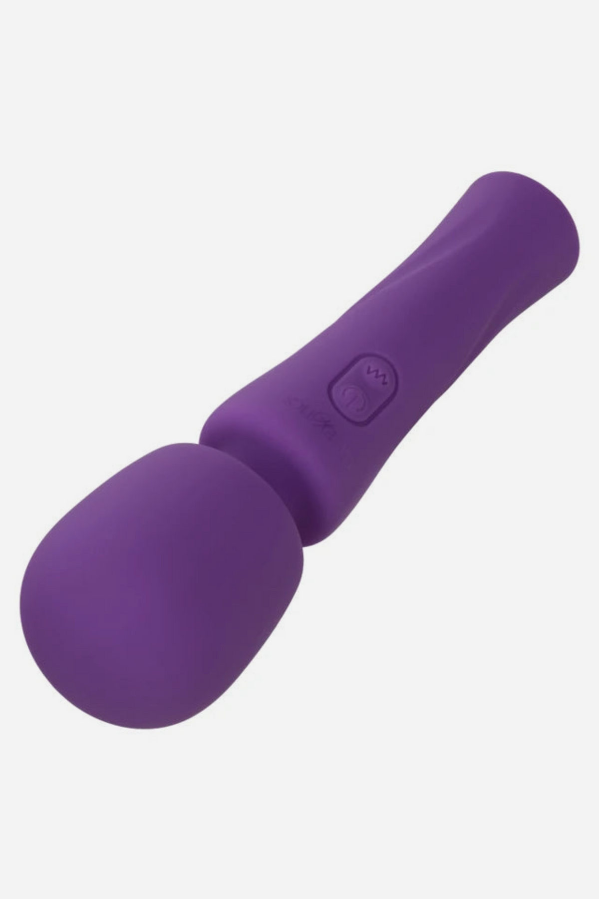 Purple Star Gazer Wand Massager lying at an angle with its large rounded head in front and the control button on the handle