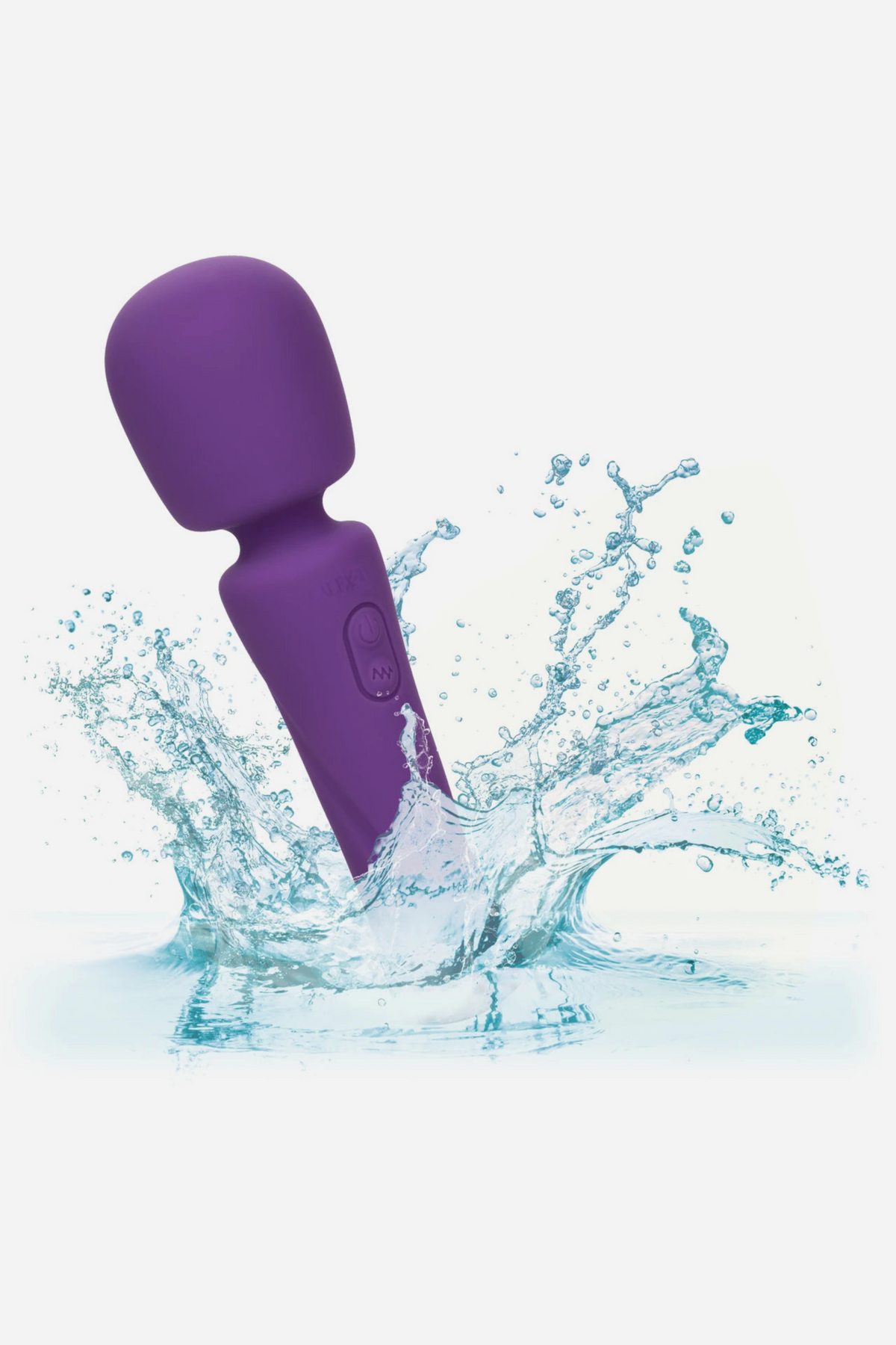 Purple Star Gazer Wand Massager splashing into clear water, showing it is fully waterproof for use in the bath or shower
