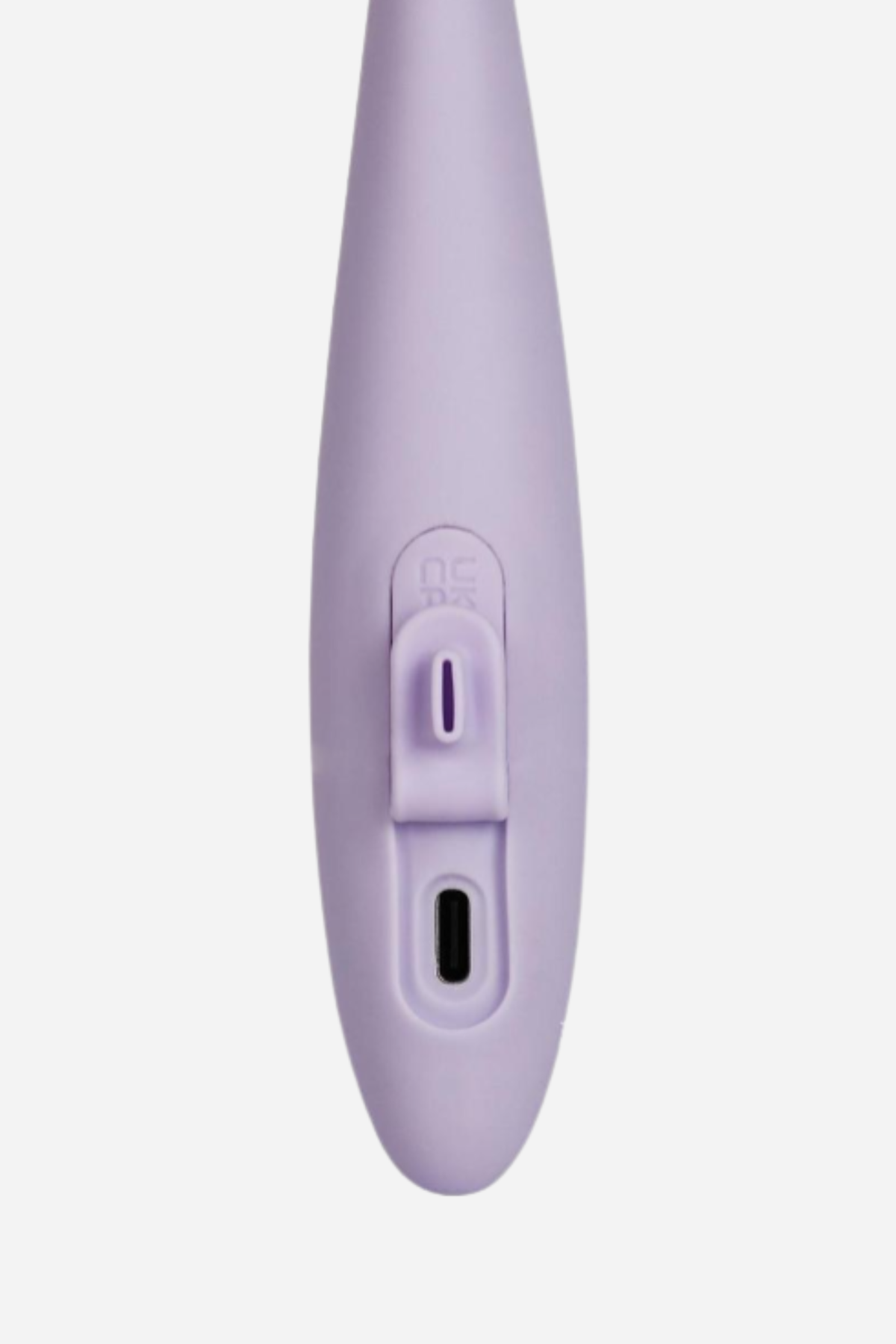 Close up of the lavender CiCi 2 handle on grey, showing the two small raised control buttons set into the flat of the moulded grip.