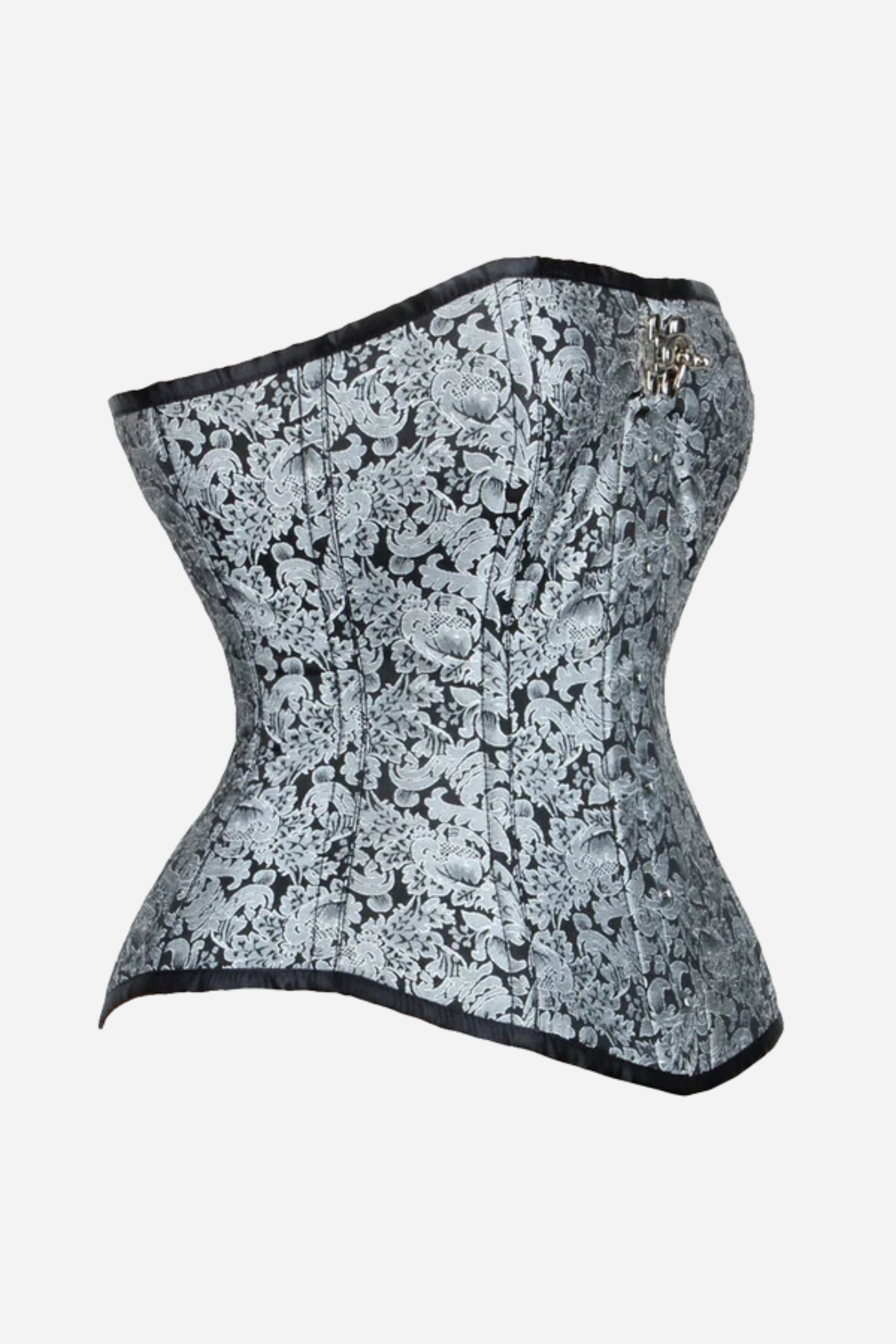 Timeless Longline Overbust Brocade Corset in Black & Silver