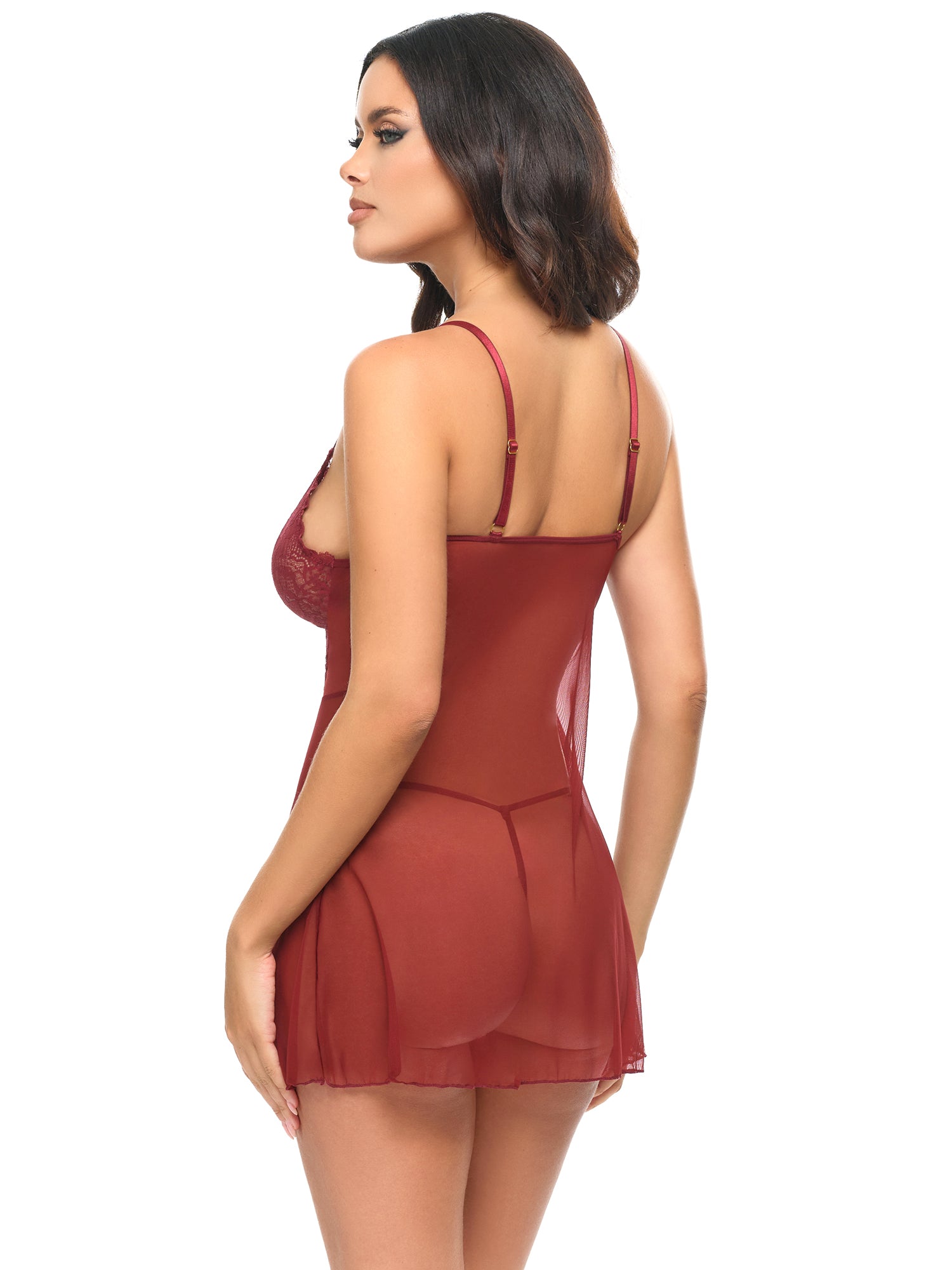 Uncork & Unwind Mesh Babydoll in Syrah