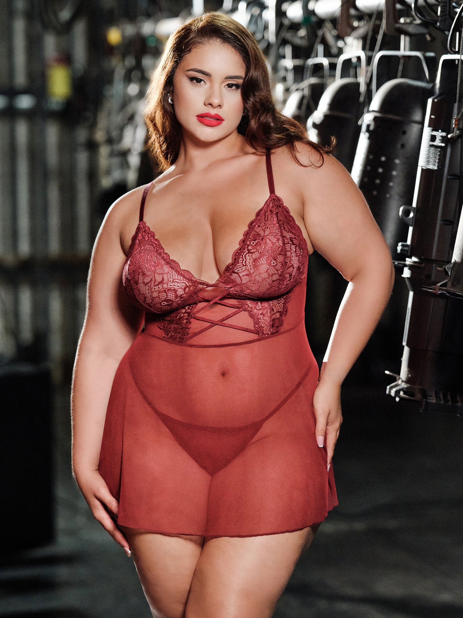 Uncork & Unwind Mesh Babydoll in Syrah