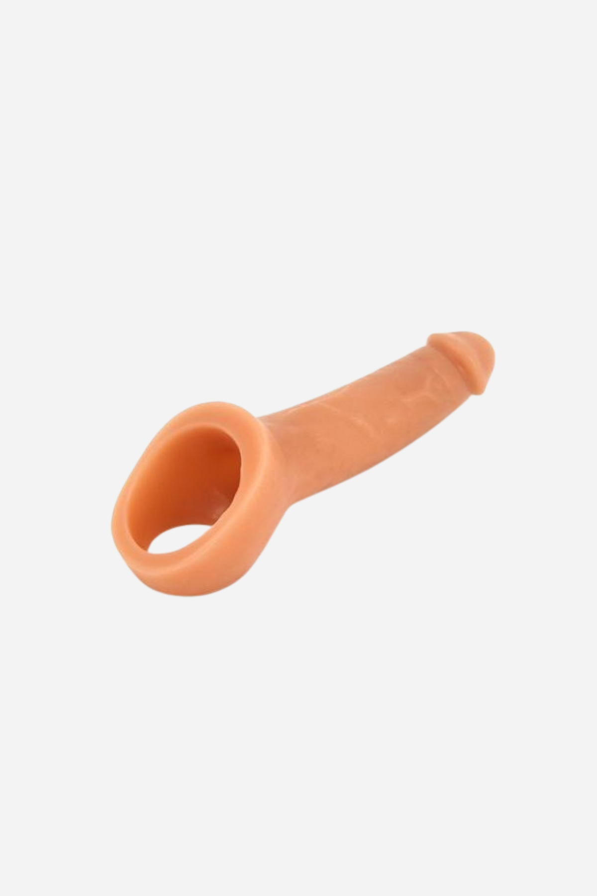VixSkin Ride On dual density penis extender in Caramel, showing the realistic textured sleeve and wide stretchy base ring on grey