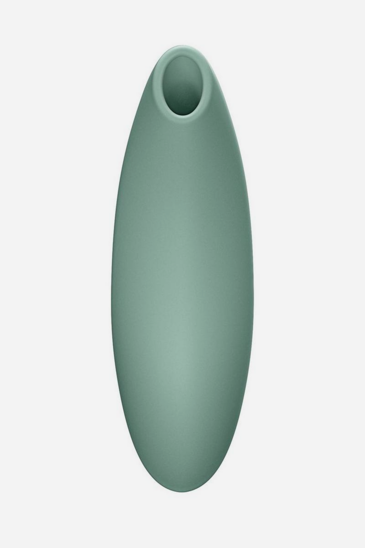 We-Vibe Melt 2 suction toy in Sage, front view of the smooth oval body and round suction opening at the top on a light grey background