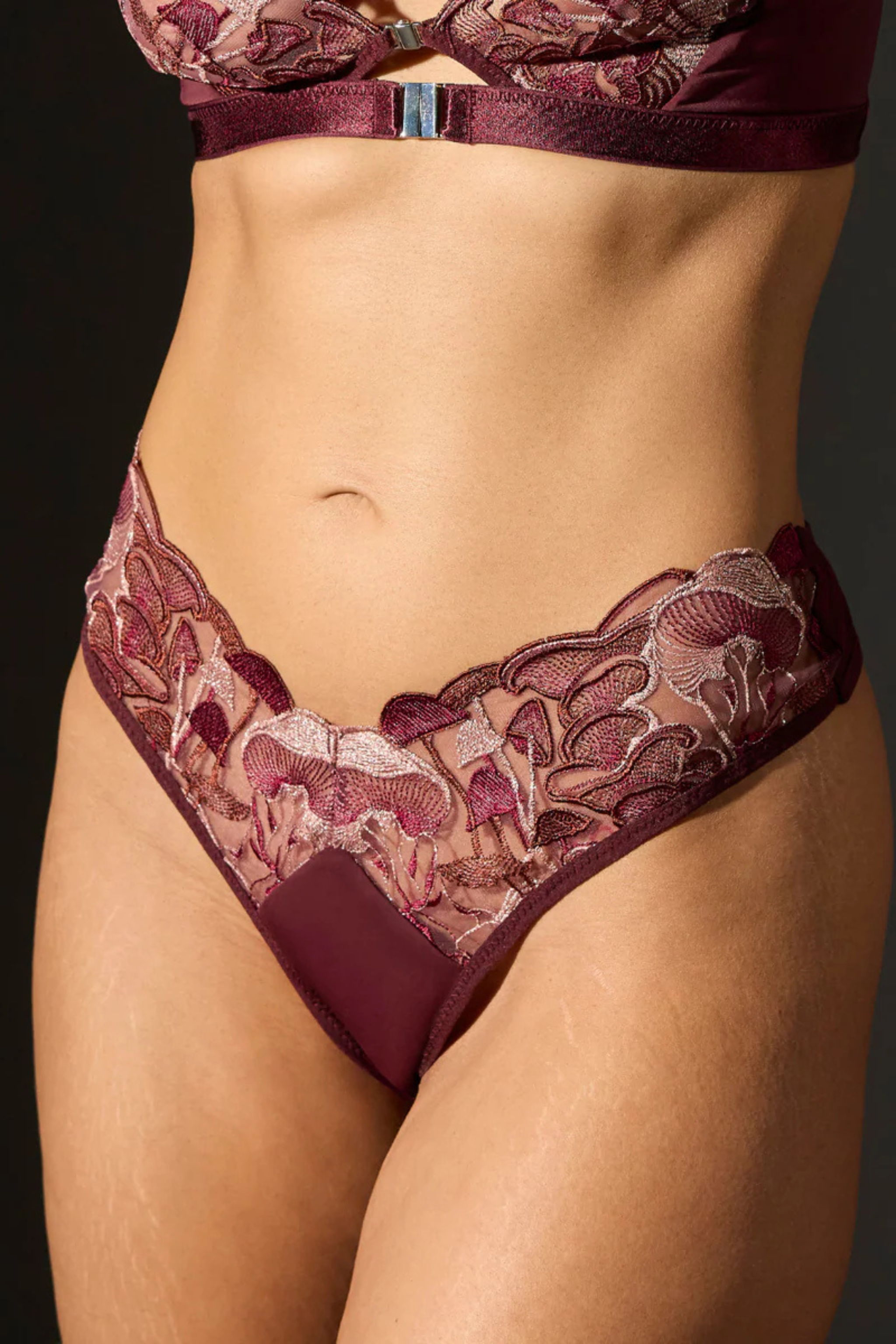 Wild Chanterelle Dreams Embroidered Thong in Mauve
