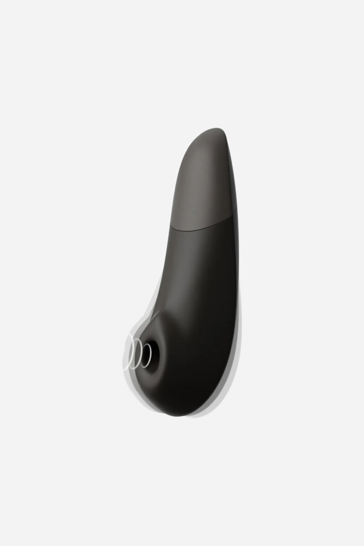 The Womanizer Enhance in black, angled to show the ridged air pulse opening at the tip and the gentle curve of the silicone body