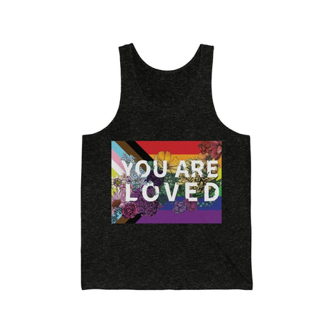 You Are Loved LGBTQ+ Tank Top in Heather Black