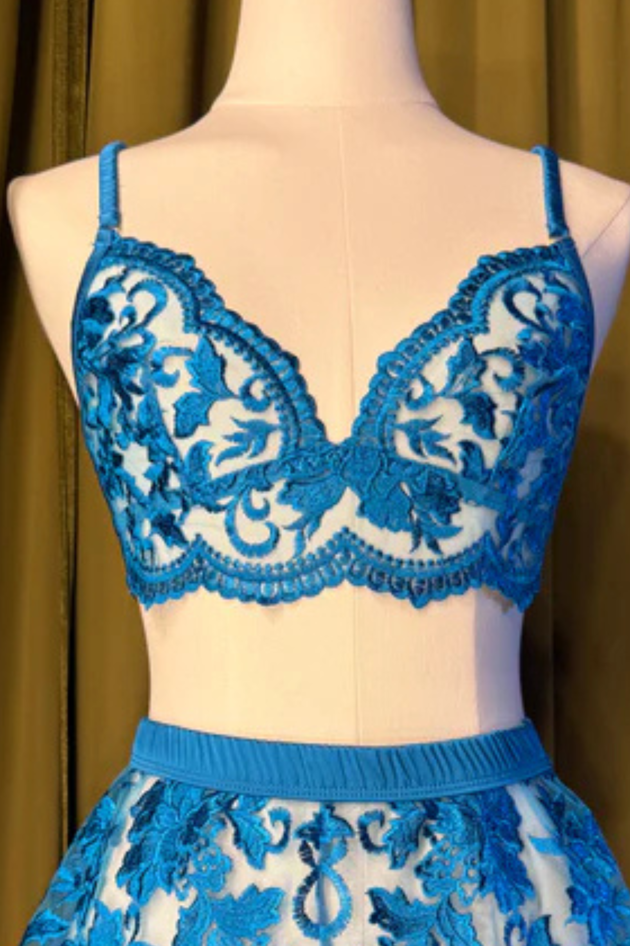 Kilo Brava Embroidery Longline Bralette in Hawaii Blue