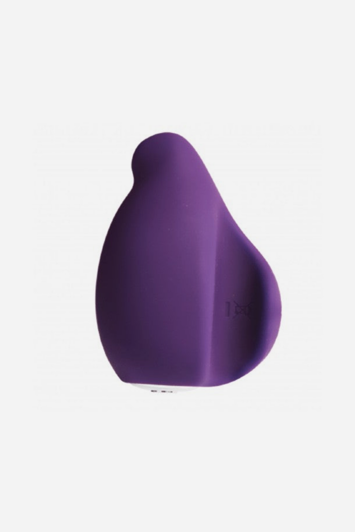 Side view of the purple Yummy Finger Vibe showing the curved silicone body, rounded tip and the finger grip on the back of the toy