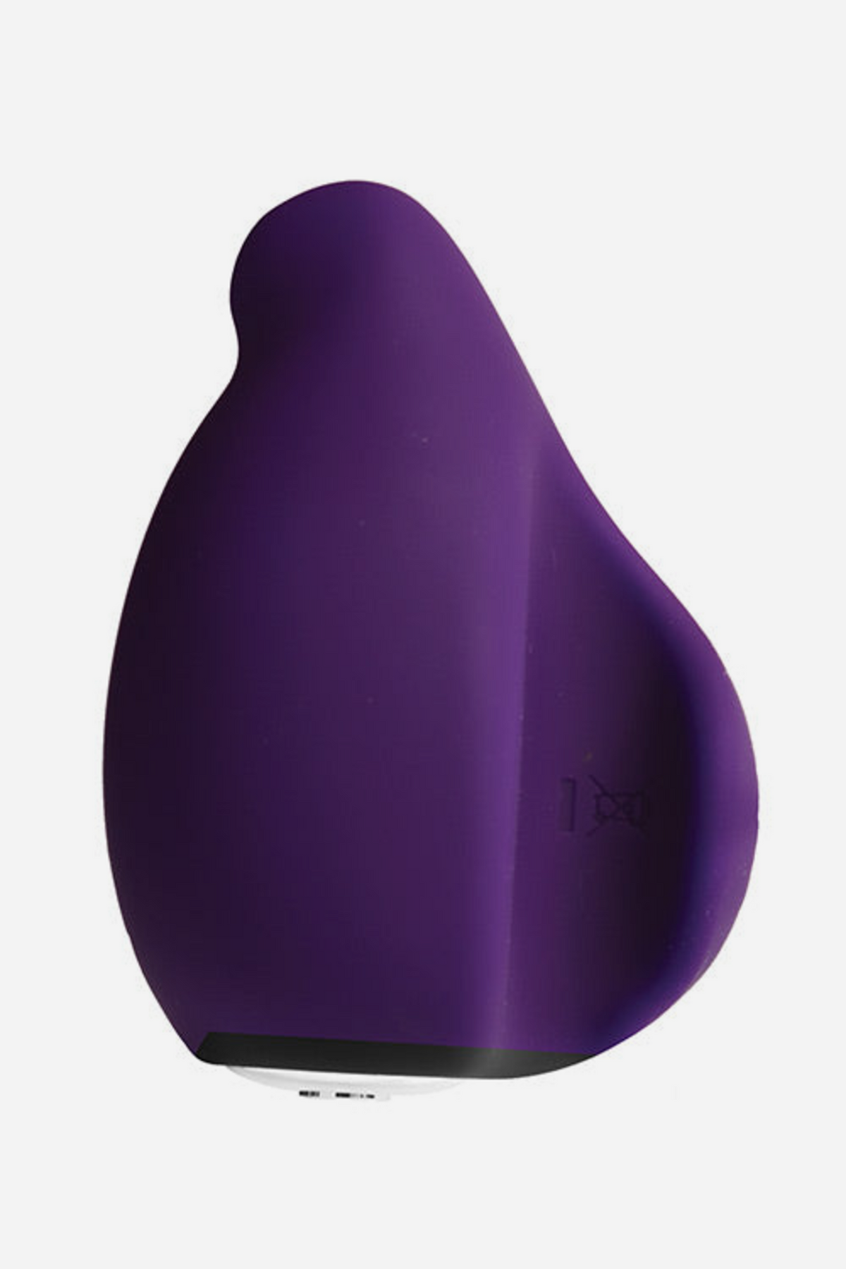 Close-up of the purple Yummy Finger Vibe from the side, highlighting the smooth body-safe silicone and the finger loop at the back