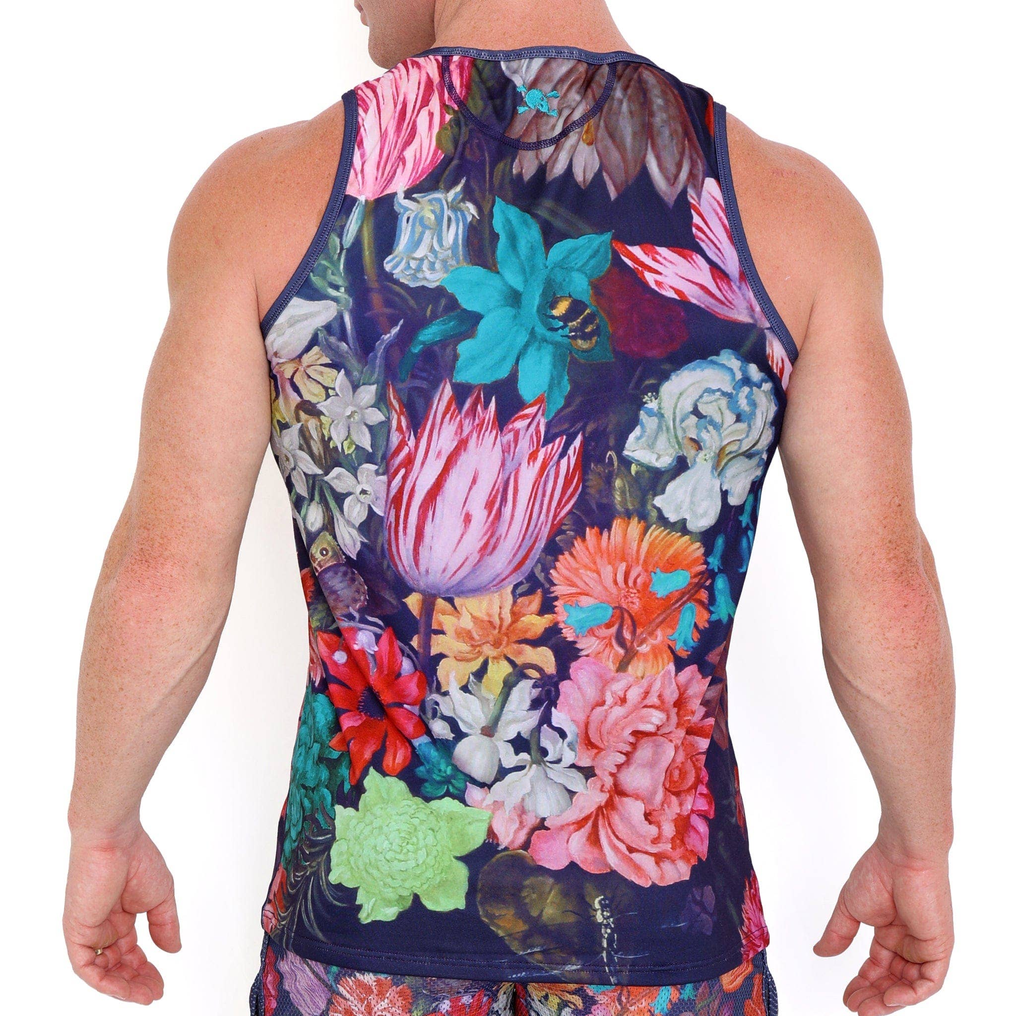 Hand Painted Floral Bouquet Tank in Navy