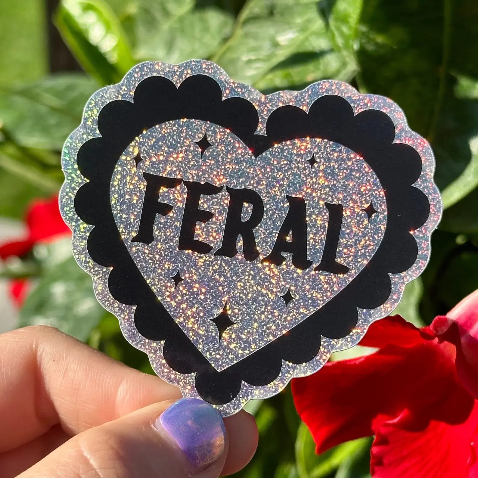 Feral Glittery Heart Sticker