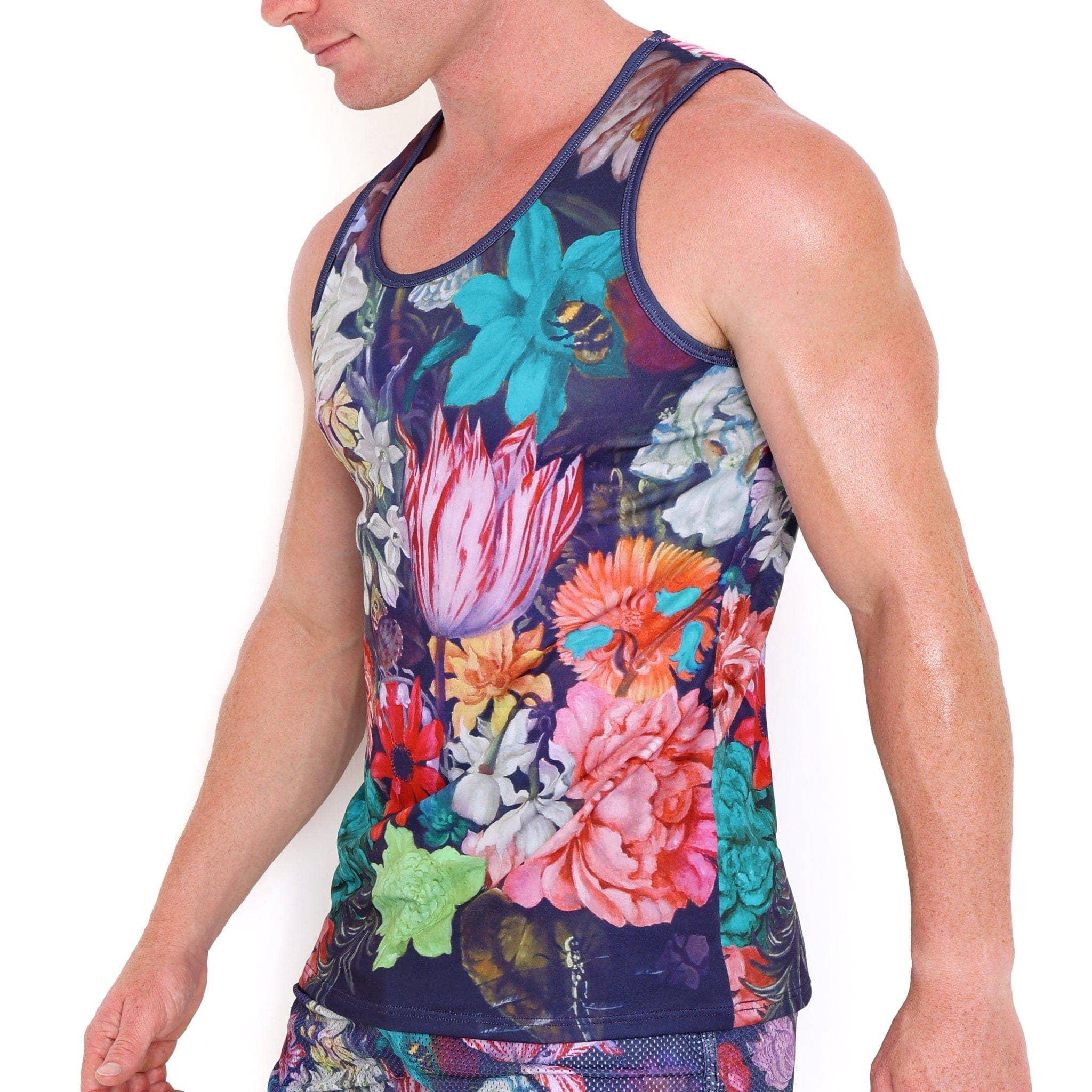 Hand Painted Floral Bouquet Tank in Navy
