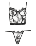 3d embroidered butterfly bustier and matching g-string on white background