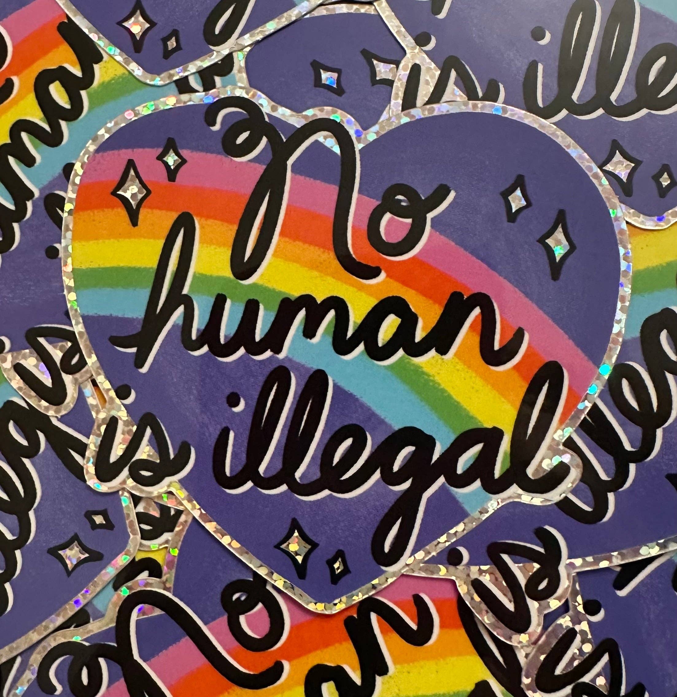 No Human Is Illegal Glitter Sticker
