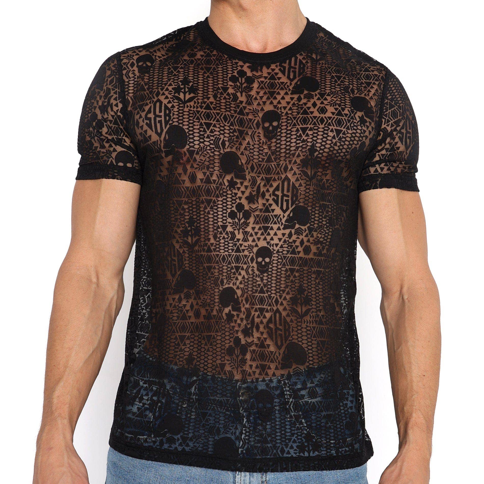 Skull & Bones Burnout Tee in Black